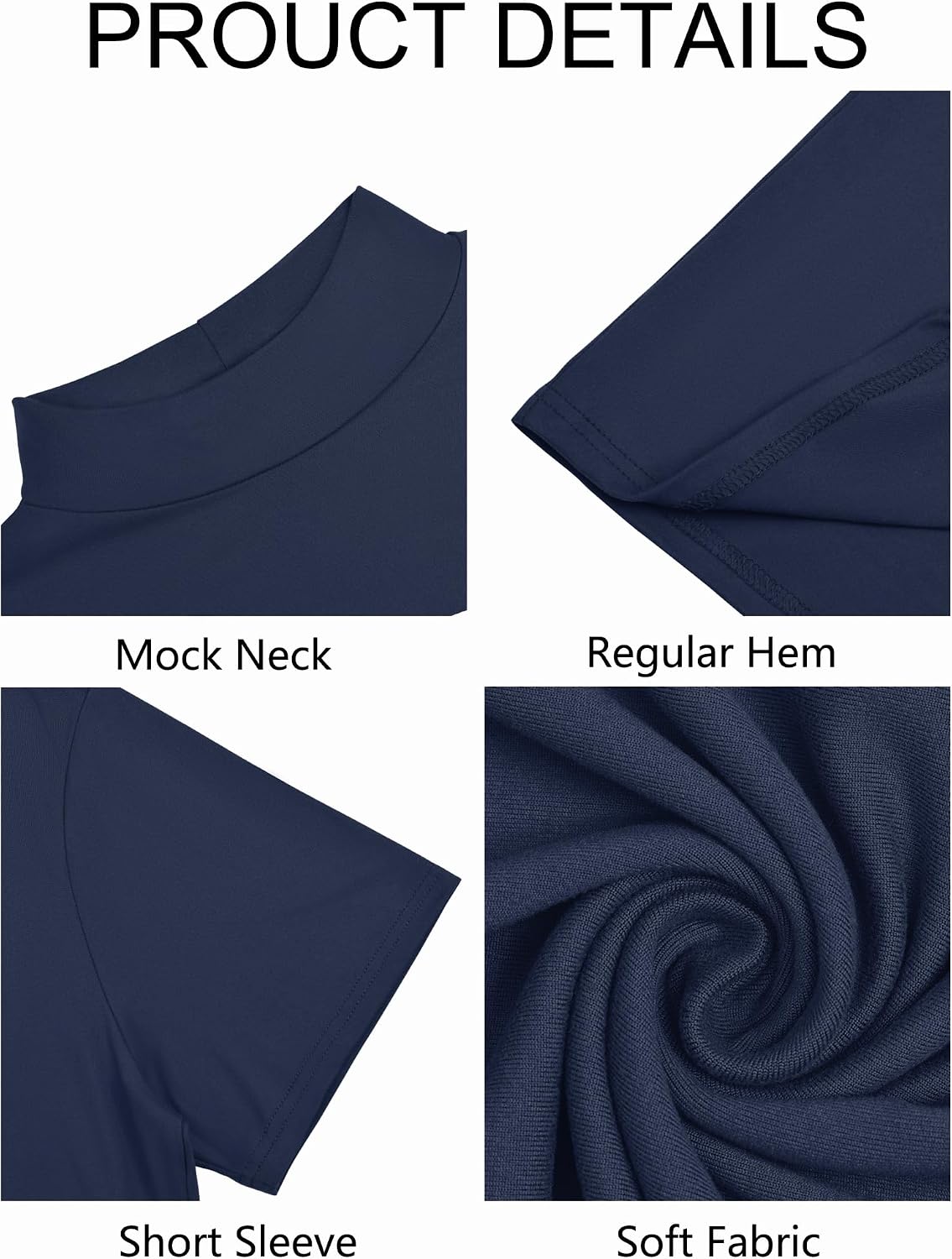 Vssjavun Men's Mock Turtleneck T Shirt Short Sleeve Soft Casual Pullover Top Mock Neck Solid Basic Undershirts Navy Blue