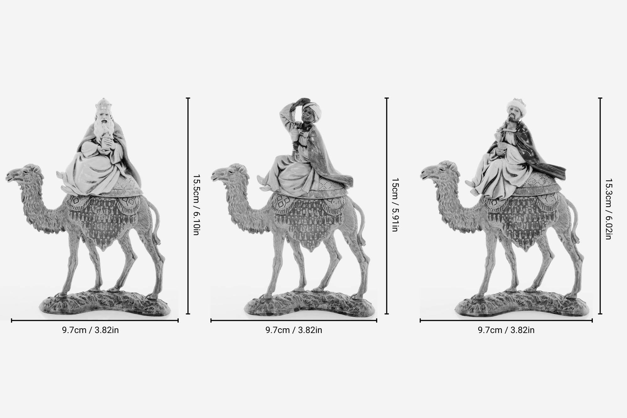 Moranduzzo Rois Mages sur Chameau pour Crèche de 10 cm – Set 3 Personnages, Échelle 1:20 – Standard 10, Style '700, Peints à la Main, Produit Officiel, Made in Italy, Sculpteur M. Landi