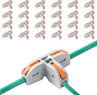 Idong 25PCS T-Shape Lever Nut Wire Connector, Compact Wire Conductor Connector,Quick Splitter 3 Pin 1 Way Wire Connector Suitable for AWG 28-12 Solid Stranded Wire