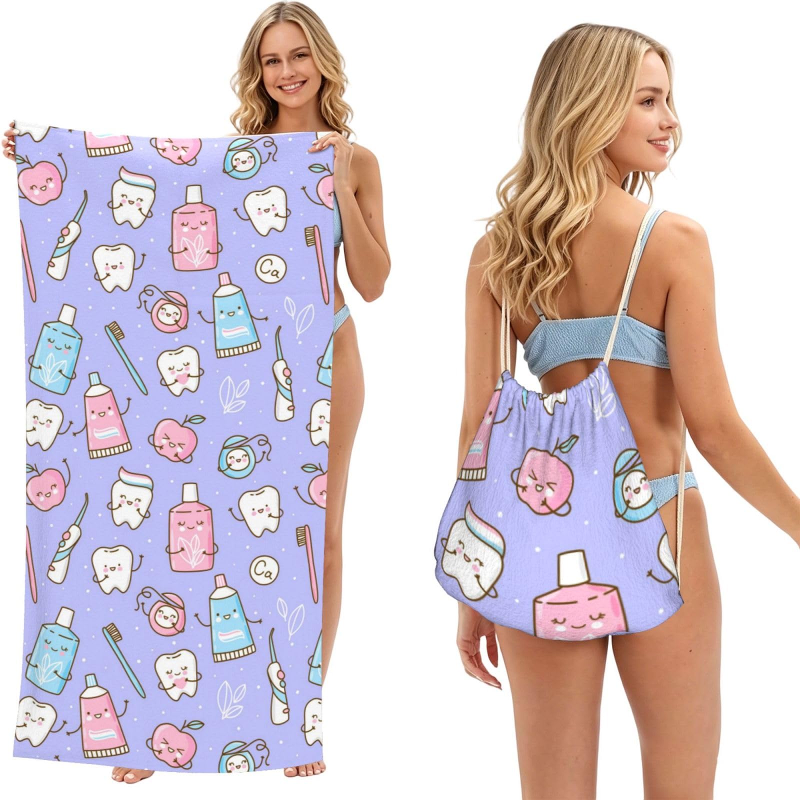 Poadnly As Picture Dentist, 2 In 1 Packable Towel Bag, Beach Towels With Drawstring Backpack For Travel Holiday Camping
