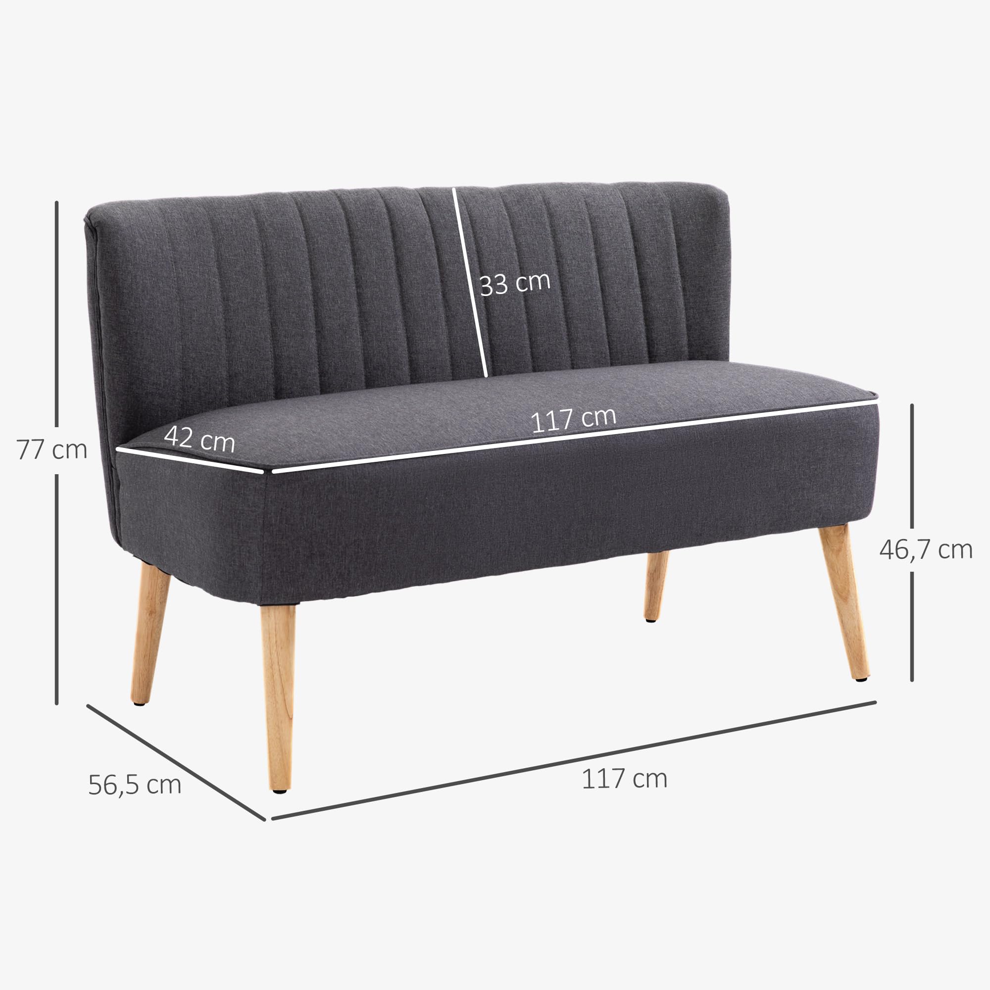 HOMCOM Sofa 2 Sitzer Couch mit Leinen-Optik Dunkelgrau 117 x 56,5 x 77 cm | Kleine Loveseat, Modern Polstersofa, für Wohnzimmer, Schlafzimmer, Kleinen Raum