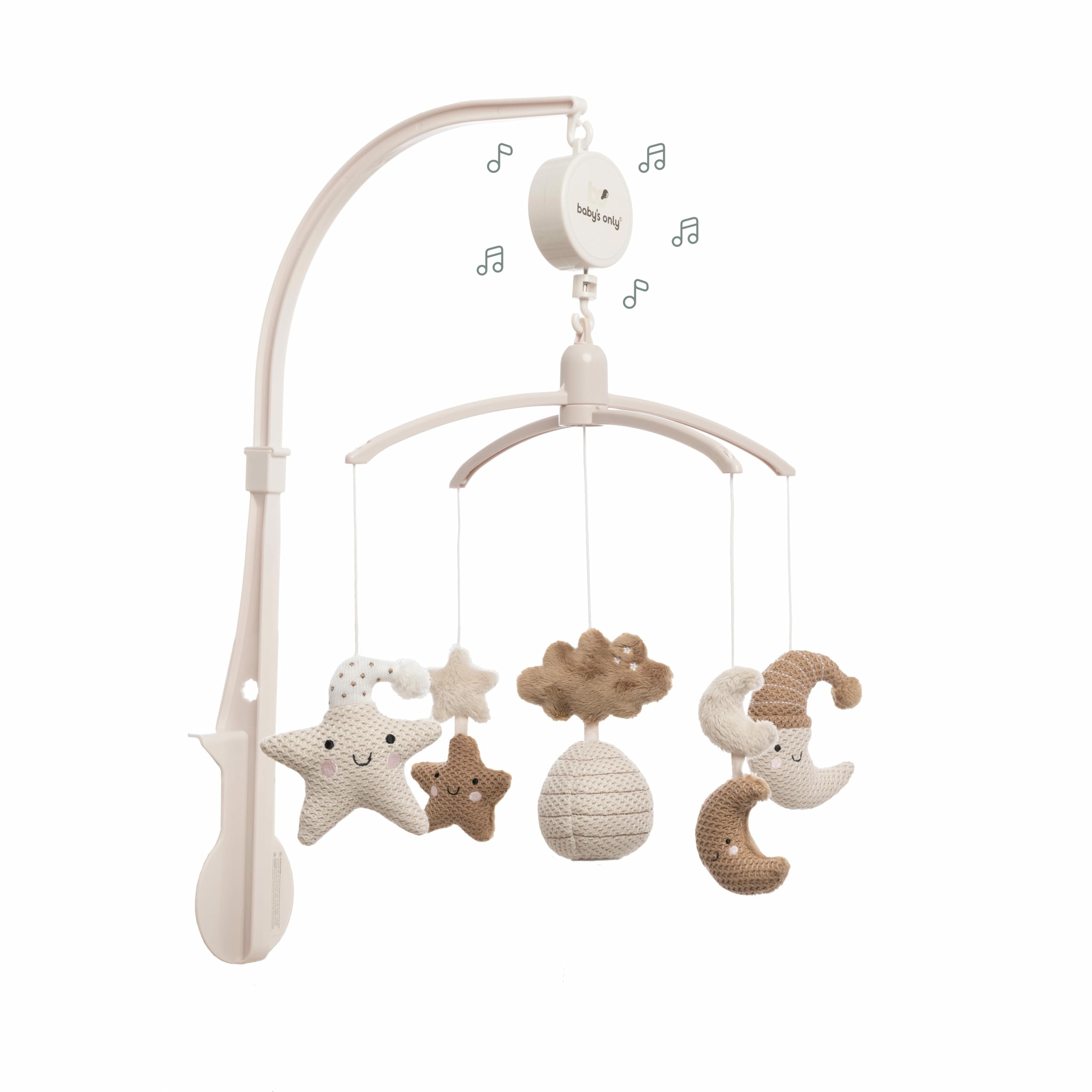 Baby's Only - Mobile musical Baby Heaven - Avec figurines tricotées - Boîte à musique bébé - Facile à installer - Mobile bébé avec musique - Pour garçons et filles - Clay/​Warm Linen