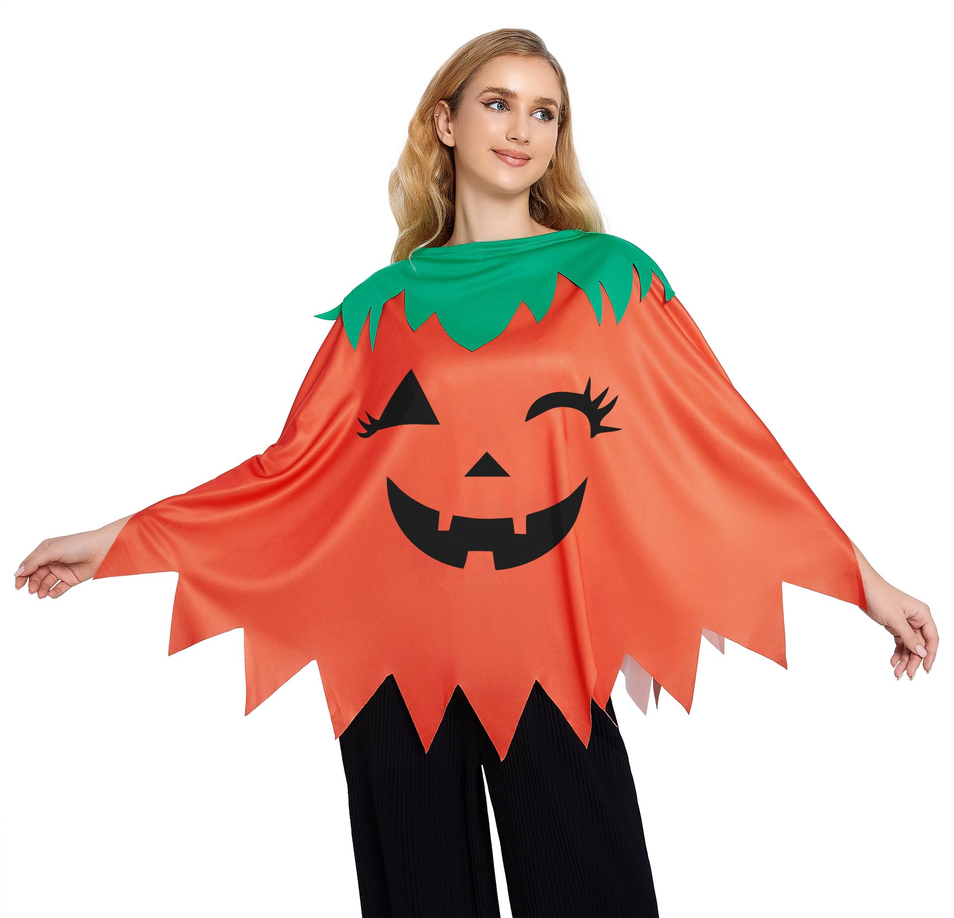 Glimnerize Halloween Pumpkin Dress Pumpkin Cape Women's Pumpkin Print Dress Smiling Poncho Costume Orange Cape Design Fun Eye-catching Carnival