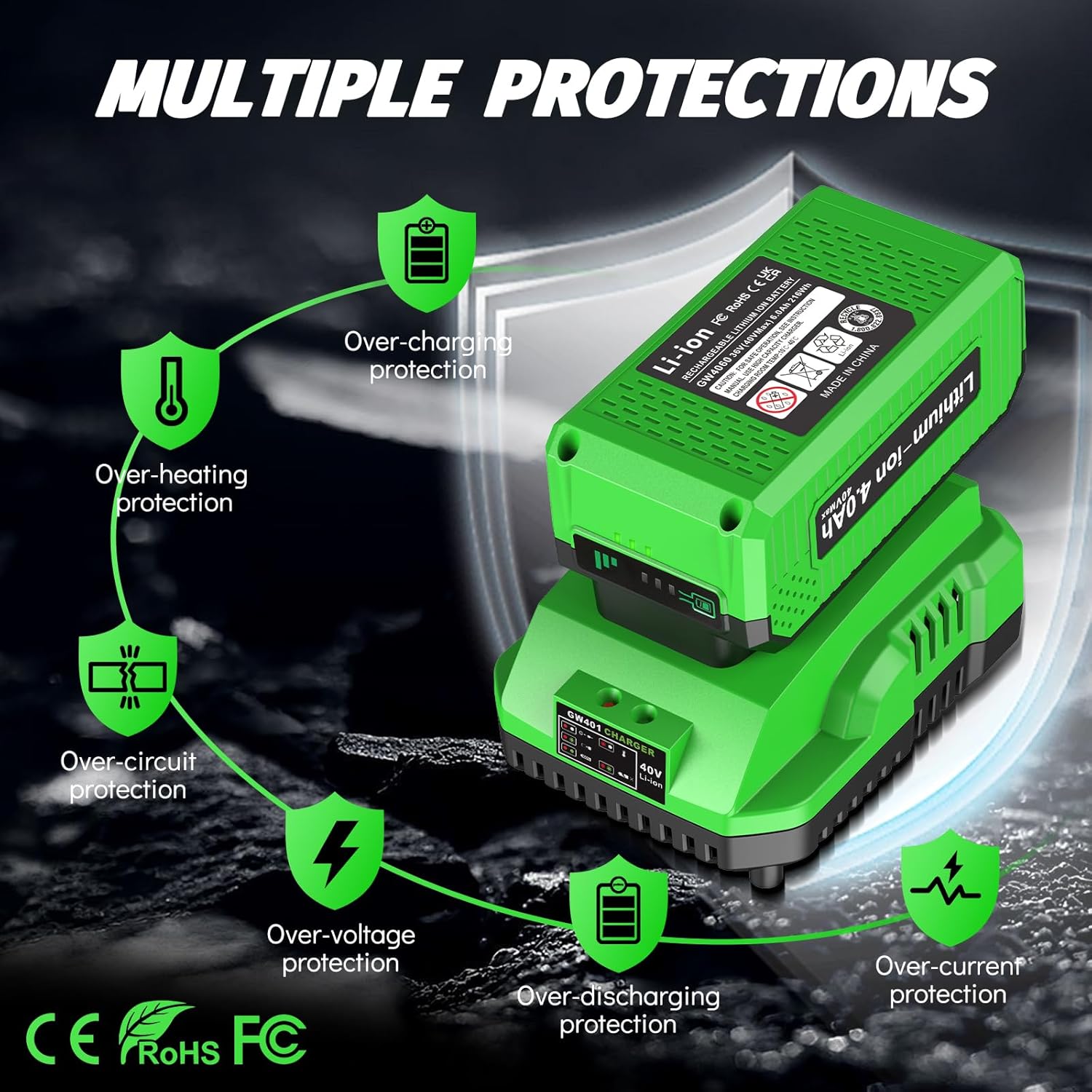 4.0Ah High Capacity Battery Replacement for 40v Greenworks Battery and Charger,Compatible with Greenworks 40V Power Tools - Image 5
