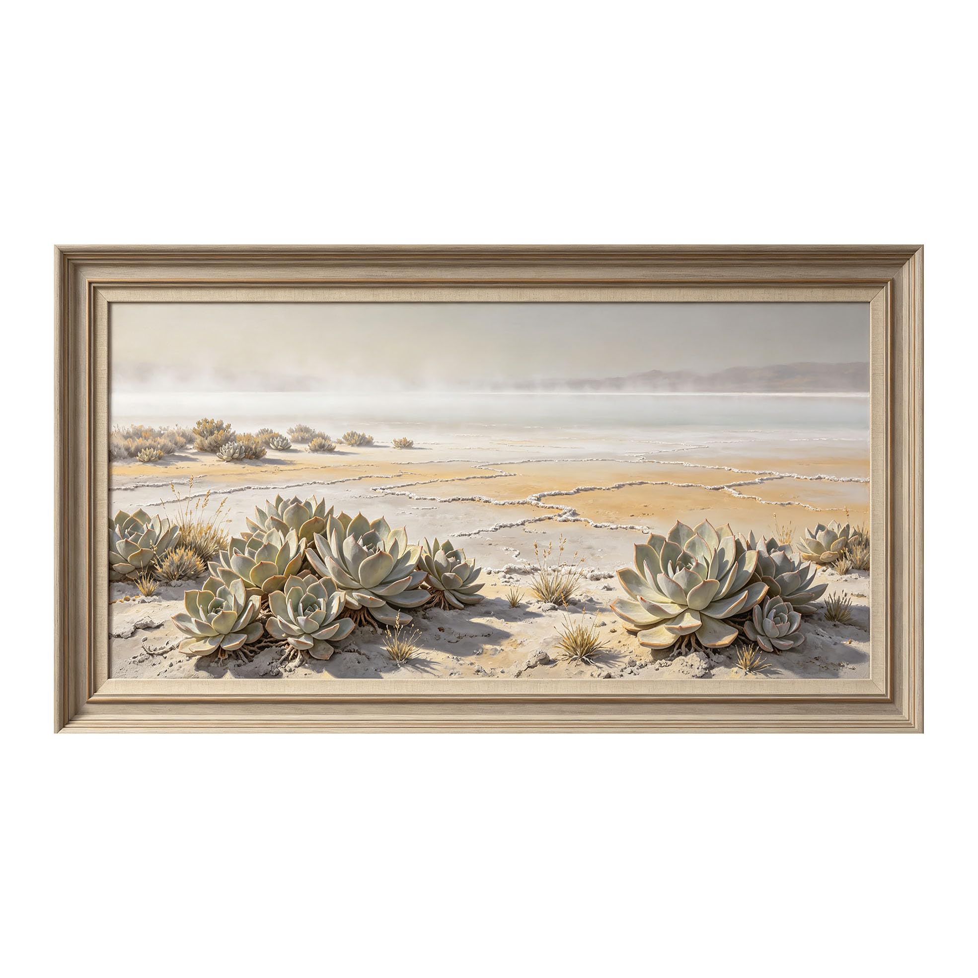 Yzpallescene 3D Framed Wall Art 50cm×100cm Desert Succulent Botanical Watercolor Panoramic Large Size SelfAdhesive Removable Wall Decor Prints Artwork for Living Room Bedroom Office