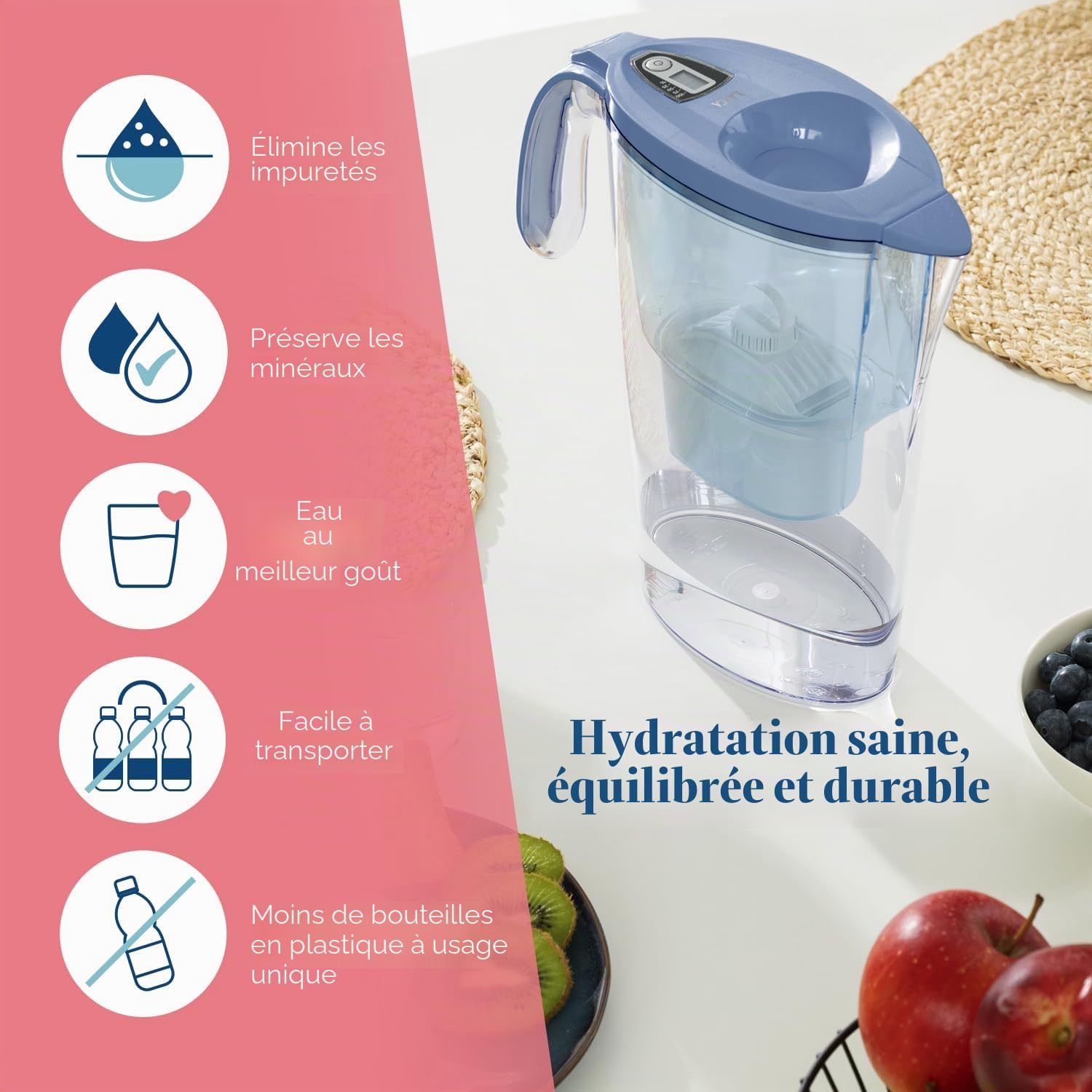 Laica J9074A1 Kit 13 filtres bi-flux et carafe filtrante, 2,3 litres au total, 1,2 litres filtrés