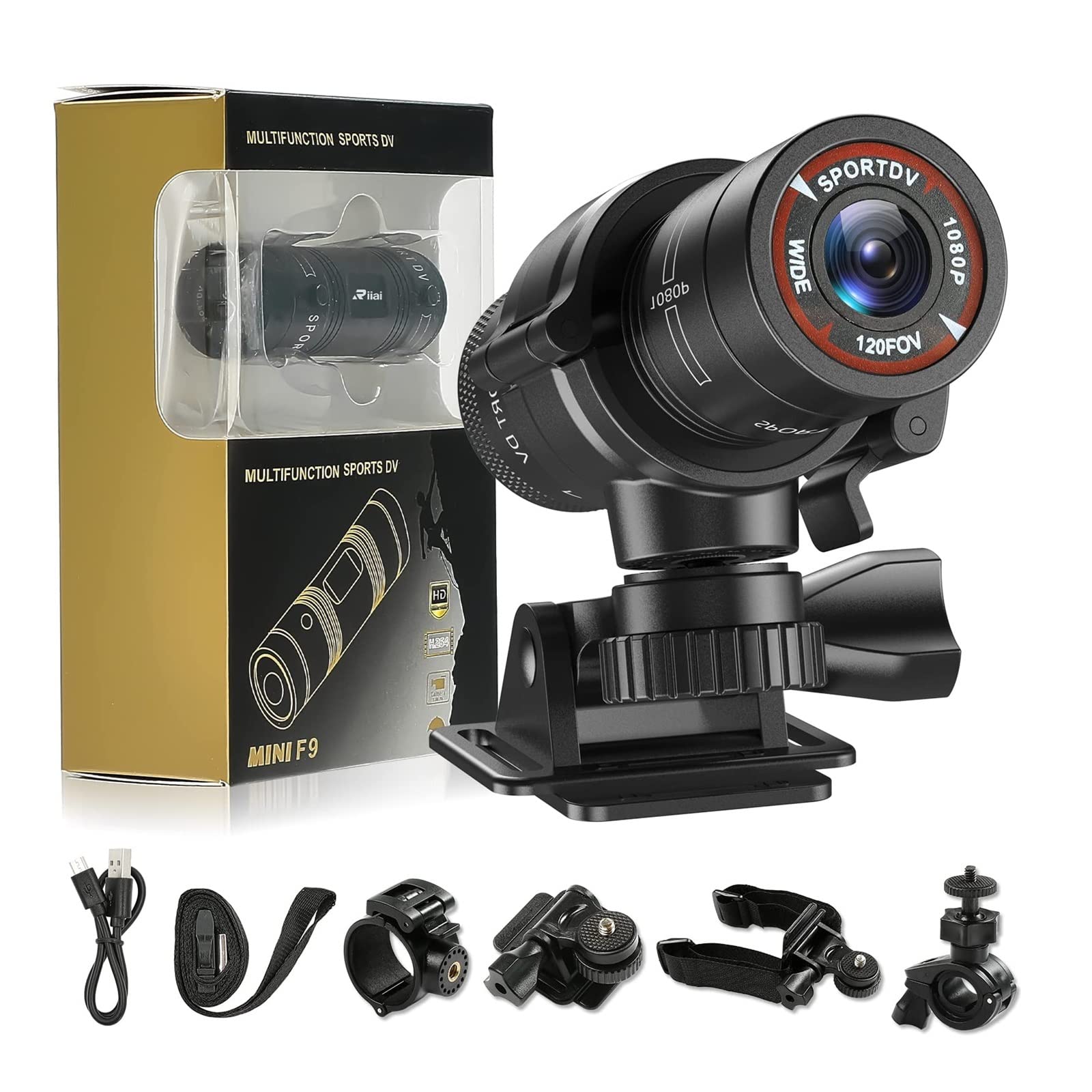 Kamera akcji, F9 kamera akcji HD 1080P rower kask motocyklowy kamera Outdoor Sport DV wideo DVR rejestrator dźwięku kamera na deskę rozdzielczą do roweru samochodowego,Na świeżym powietrzu, Sport, Wi