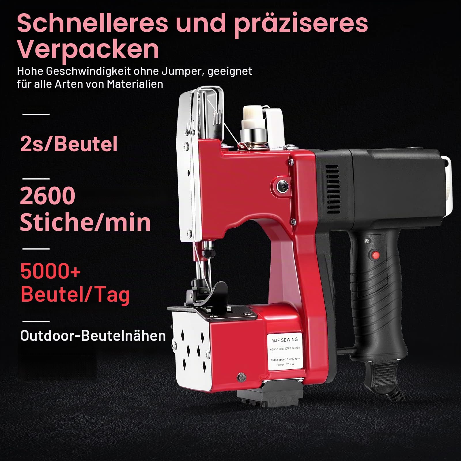 sacknähmaschine 220 V Tragbare Nähmaschine für 2 Sekunden/Sack,Sacknähmaschine für Taschen/Stoff/Reis/Papier/Plastiktüten Nähmaschine