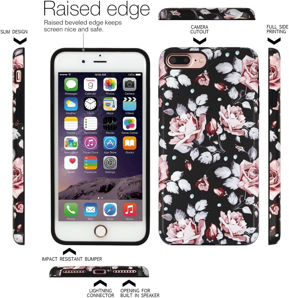 NASOUSA iPhone 7 Plus for Girls,Floral case,IMD Printing Slim-Fit Ultra-Thin Anti-Scratch Shock Proof Dust Proof Anti-Finger Print TPU Case for iPhone 8 Plus(5.5 inch)(Pink Rose)