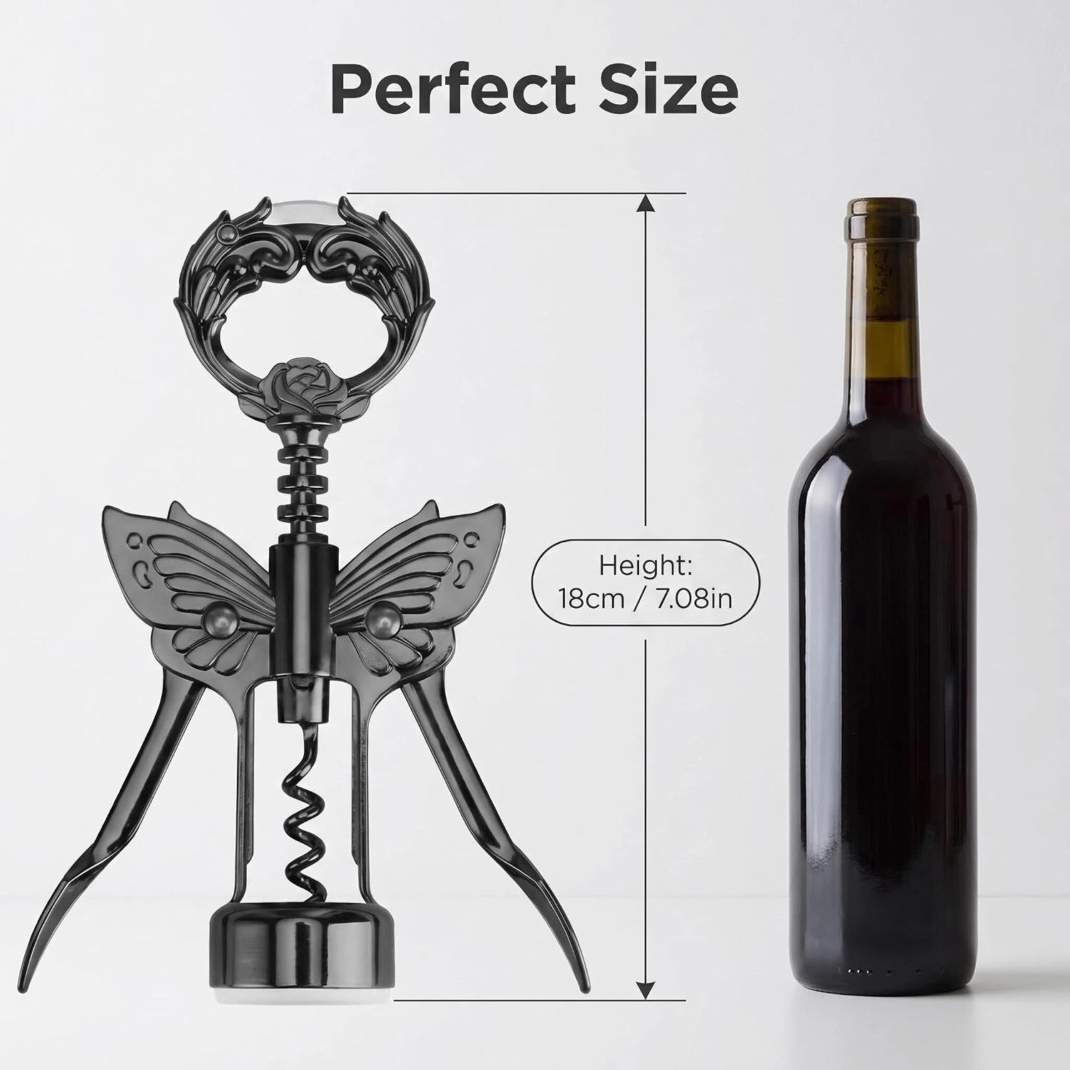 Wine Opener, 3 in 1 Zinc Alloy Premium Wing Corkscrew Wine Bottle Opener with Multifunctional Bottles Opener and Serrated Foil Cutter for Wine and Beer (Black)