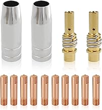 Xiciki 14Pcs 0,8mm Accessoires pour MIG MB15AK, Buse de Gaz de Contact de Torche de Soudure, Porte-embouts Difuseur, Embouts de Contact en Cuivre pour Consommables de Torche de Soudage MIG/MAG