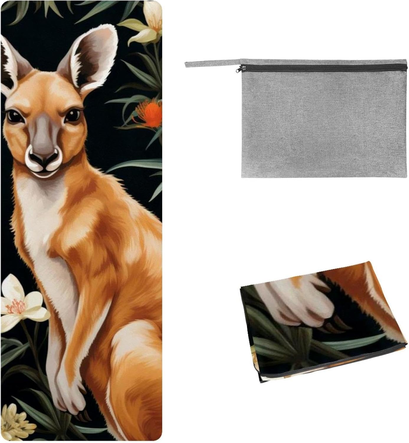 Yoga Towel, Kangaroo Pattern Non Slip Sweat Absorbent Hot Yoga Mat Towel for Hot Yoga, Pilates and Fitness - 72.8" x 26.8"