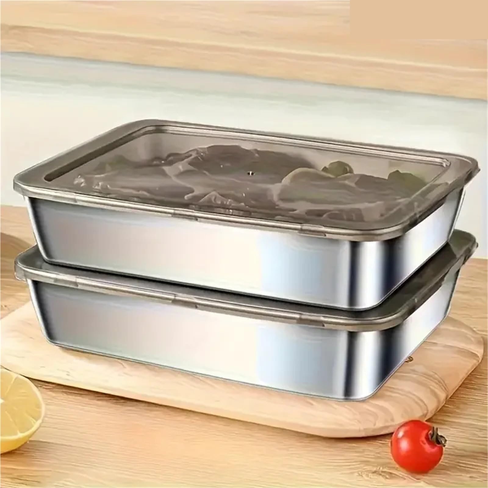 6-teiliges Frischhaltedosen-Set aus Edelstahl, stapelbar mit versiegelten Deckeln, for die Zubereitung von Mahlzeiten und Organisation in der Küche für Obst, Salate