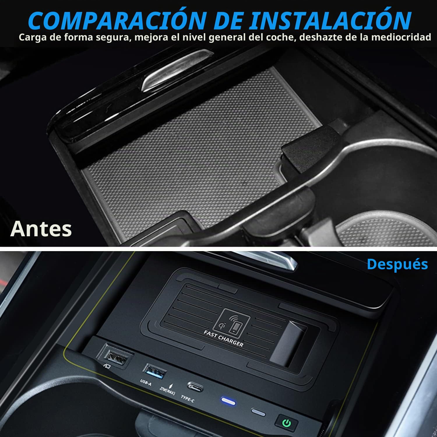 Cargador Inalámbrico Coche para Mercedes-Benz A-Class B-Class GLA GLB CLA AMG 2020-2022 W177/X247/H247/W247, 15W Carga Rápida Auto Teléfono Cargador para iPhone 12/13/13Pro Galaxy S22/S21