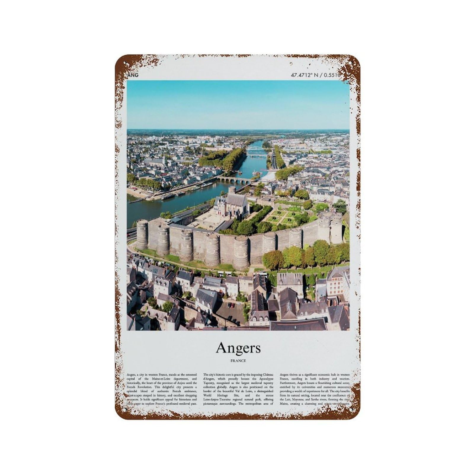 xiaoxiaoshen Angers France City Scenery Wall Decor Art Metal Tin Poster Modern Home Decor Art Home Bar Shop Decorations Vintage Sign 30x20cm