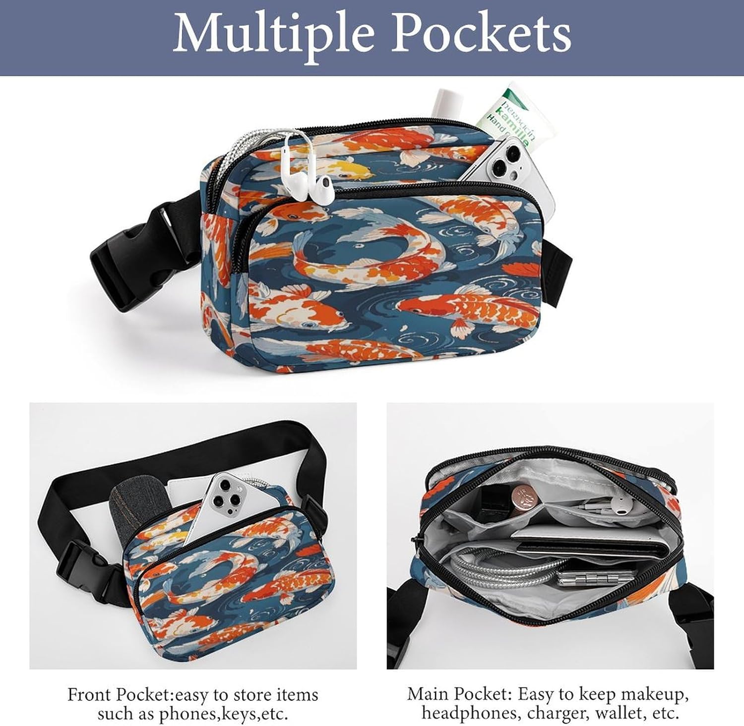 Many Fish Fanny Pack Belt Bag with Adjustable Strap Fashion Waist Bag for Outdoor Sports Hiking