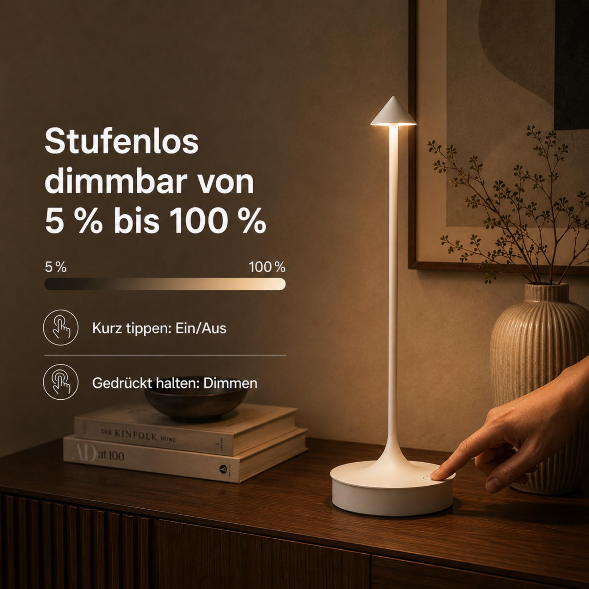 Leomix Lampada da tavolo a LED, senza fili, batteria senza fili, ricaricabile, 4000 mAh, lampada da tavolo touch, dimmerabile, per esterni, IP54, impermeabile, per ristoranti, bar, giardino, balcone,