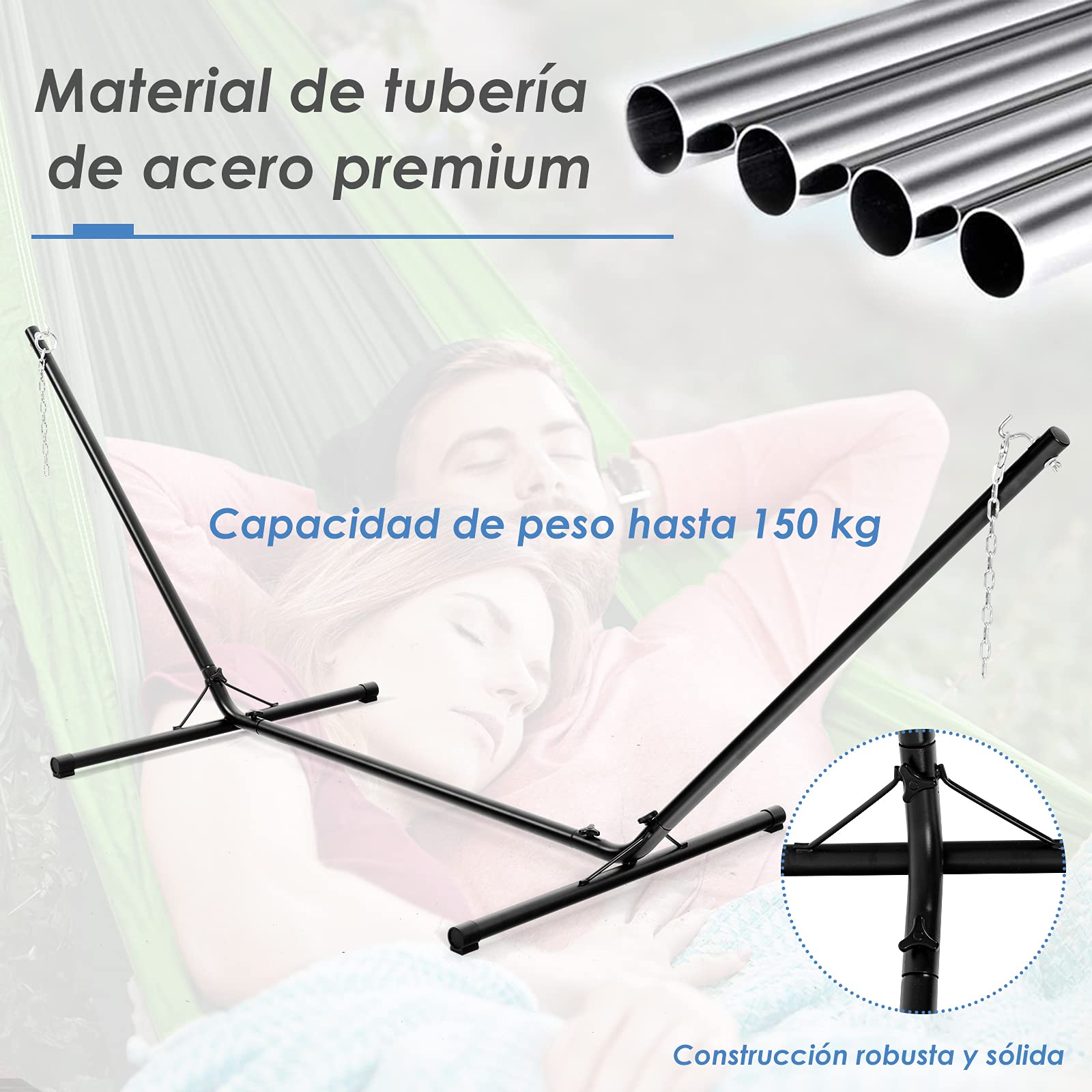COSTWAY Soporte para Hamaca de Metal Hamaca Carga hasta 150kg para Patio Jardín Playa Camping (Solo Soporte, Sin Hamaca) Negro