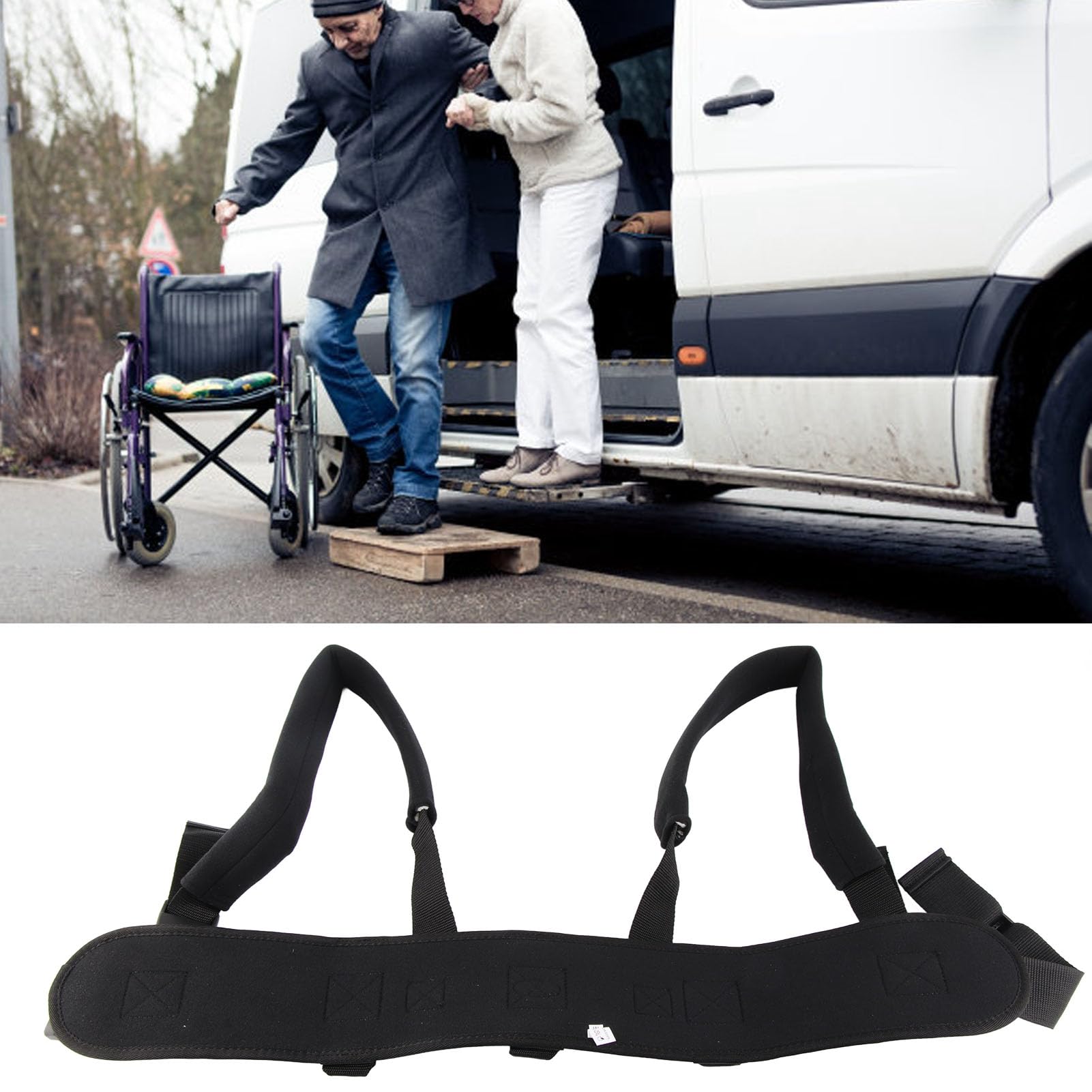 Cintura per trasferimento e deambulazione con manici Cintura di sollevamento regolabile per assistenza in piedi per anziani per infermiere badante per anziani (Black)