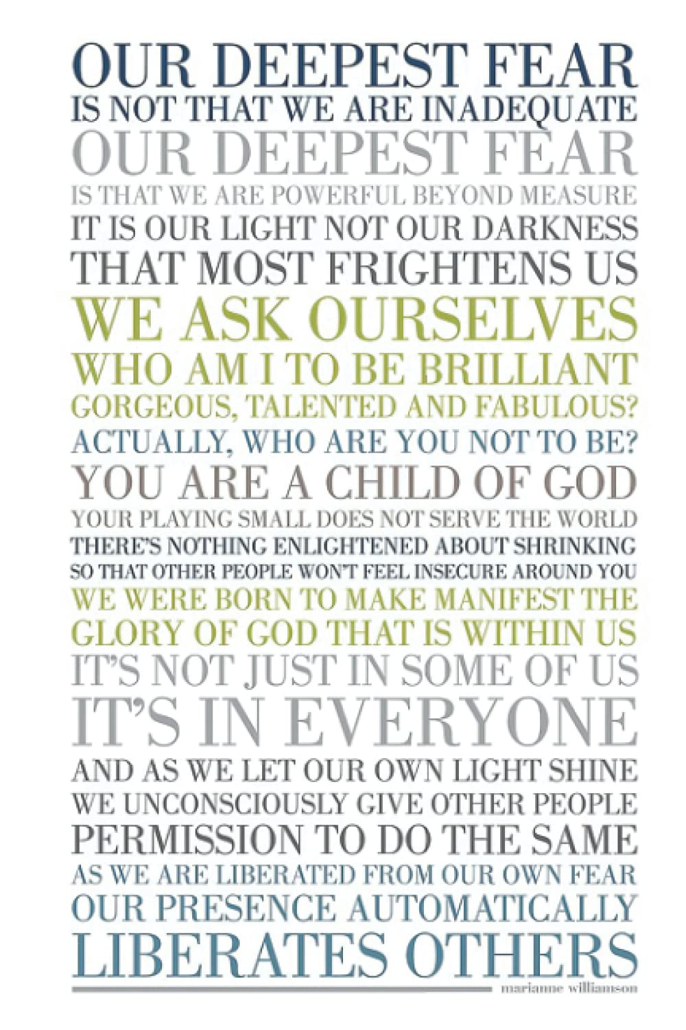 Our Deepest Fear By Marianne Williamson Multicoloured Notebook: - 110 Pages, In Lines, 6 x 9 Inches