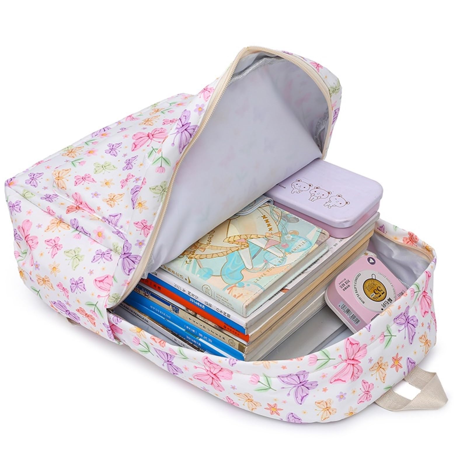 Zaino da Viaggio 3 in 1 Colorato Farfalla-Floreale Stampa Set Scolastico con Borsa Pranzo E A Matita per Ragazze Adolescenti