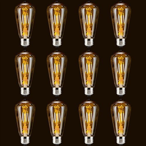 Miniatura 10 de ASOKO Paquete de 4 bombillas Edison regulables, bombillas vintage equivalentes a 40 W, 2200 K-2400 K blanco cálido (vidrio ámbar), ST64, base E26 (4