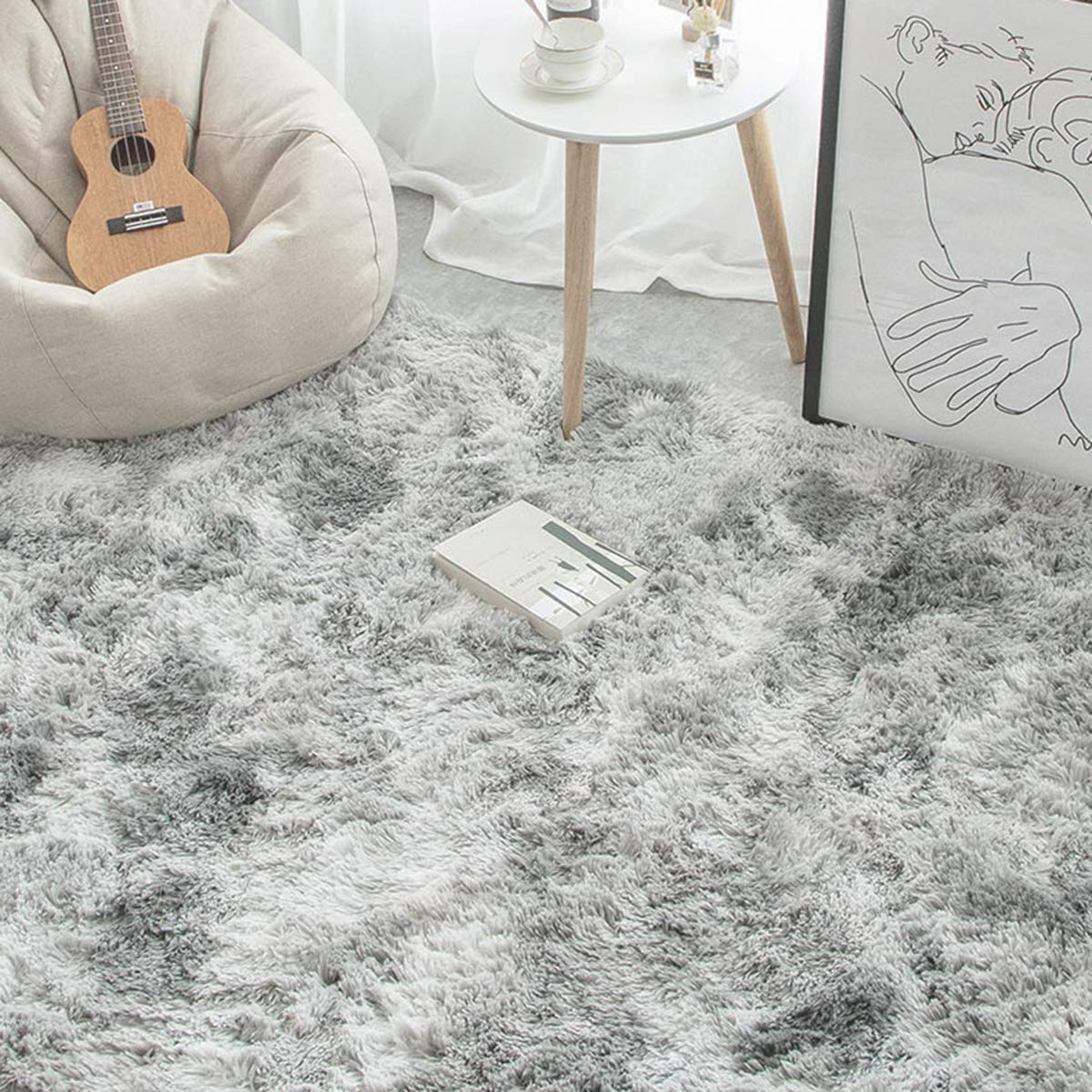 Tappeto Salotto Tappeto Camera da Letto,Tappeti Moderno Soffice Pelo Lungo Antiscivolo per Soggiorno,Cameretta,Ingresso Interno(Grigio/Bianco,160 * 230cm)