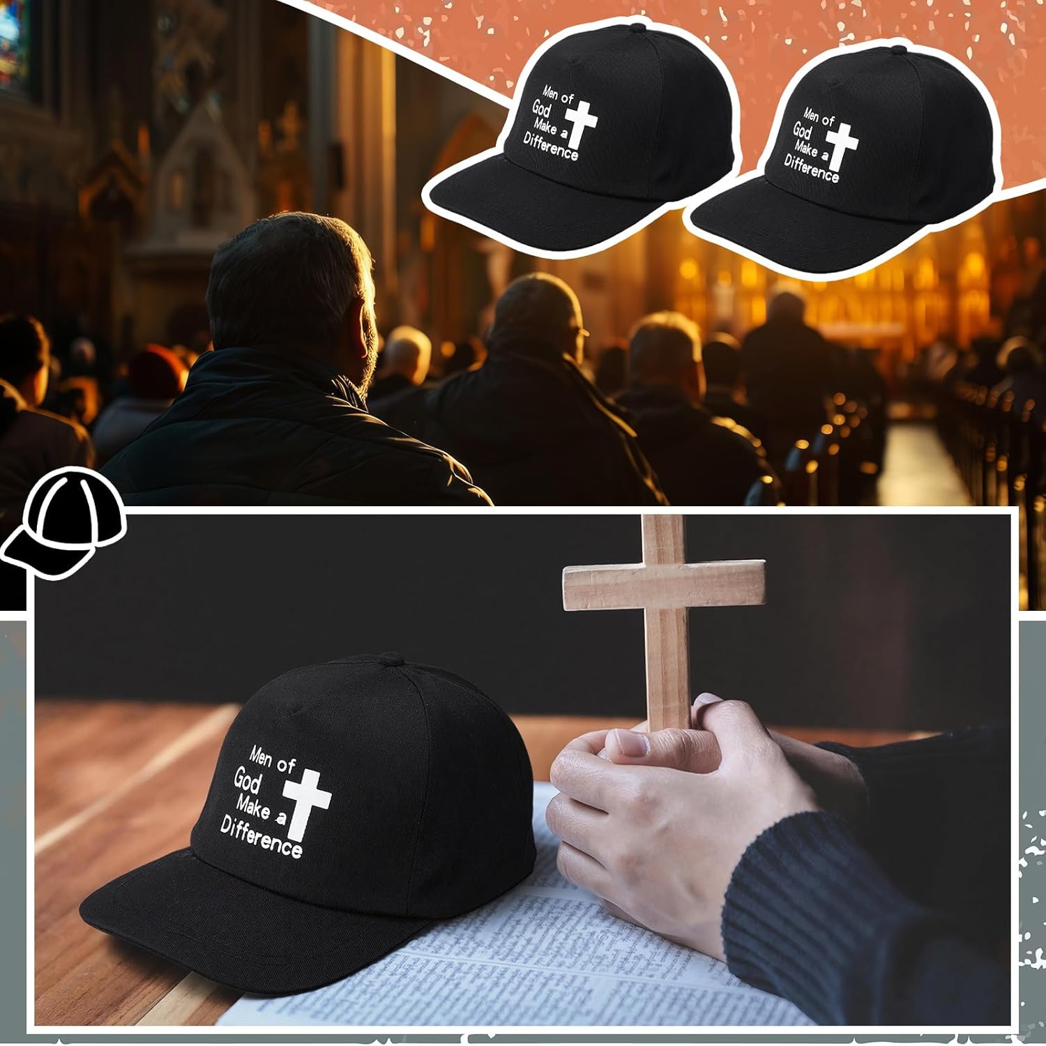 Mepase 12 Pcs Church Father's Day Baseball Caps Christian Men of God Make a Difference Gifts Caps for Men Godfather Coworker Father's Day Pastor Black