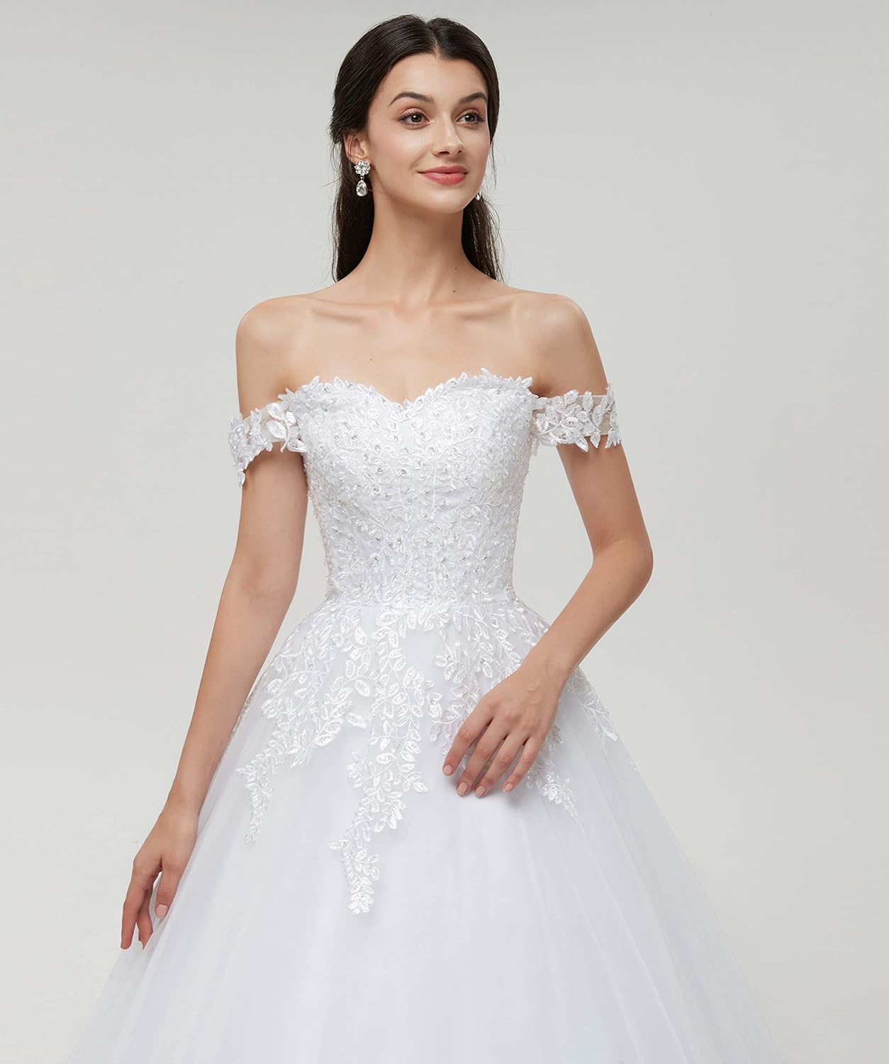 Women's Off-Shoulder Beaded Applique Wedding Ball Gown