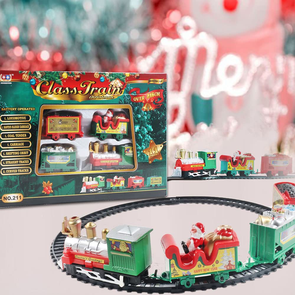 Train électrique De Noël – Circuit Pour Sapin Avec Lumières, Sons Et Vapeur – 8 Rails, 3 Wagons – Dès 3 Ans