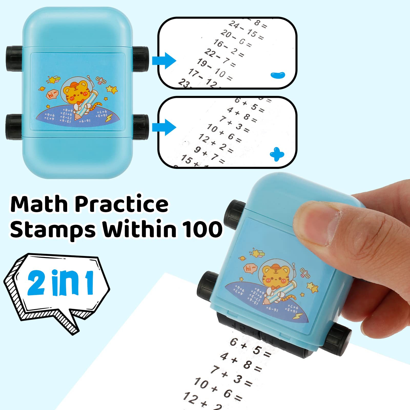 Amazon.com : Math Roller Stamp for Addition Subtraction Multiplication  Division, 2 in 1 Roller Digital Teaching Stamp 1-100 with Refill Inks,  Teaching Math Practice Questions (Blue) : Office Products