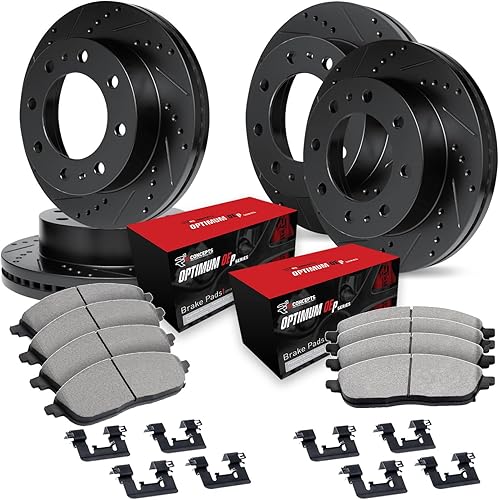 R1 Concepts Kit de frenos y rotores delanteros traseros  Pastillas de freno delanteras y traseras  Rotores y pastillas de freno  Pastillas y rotores