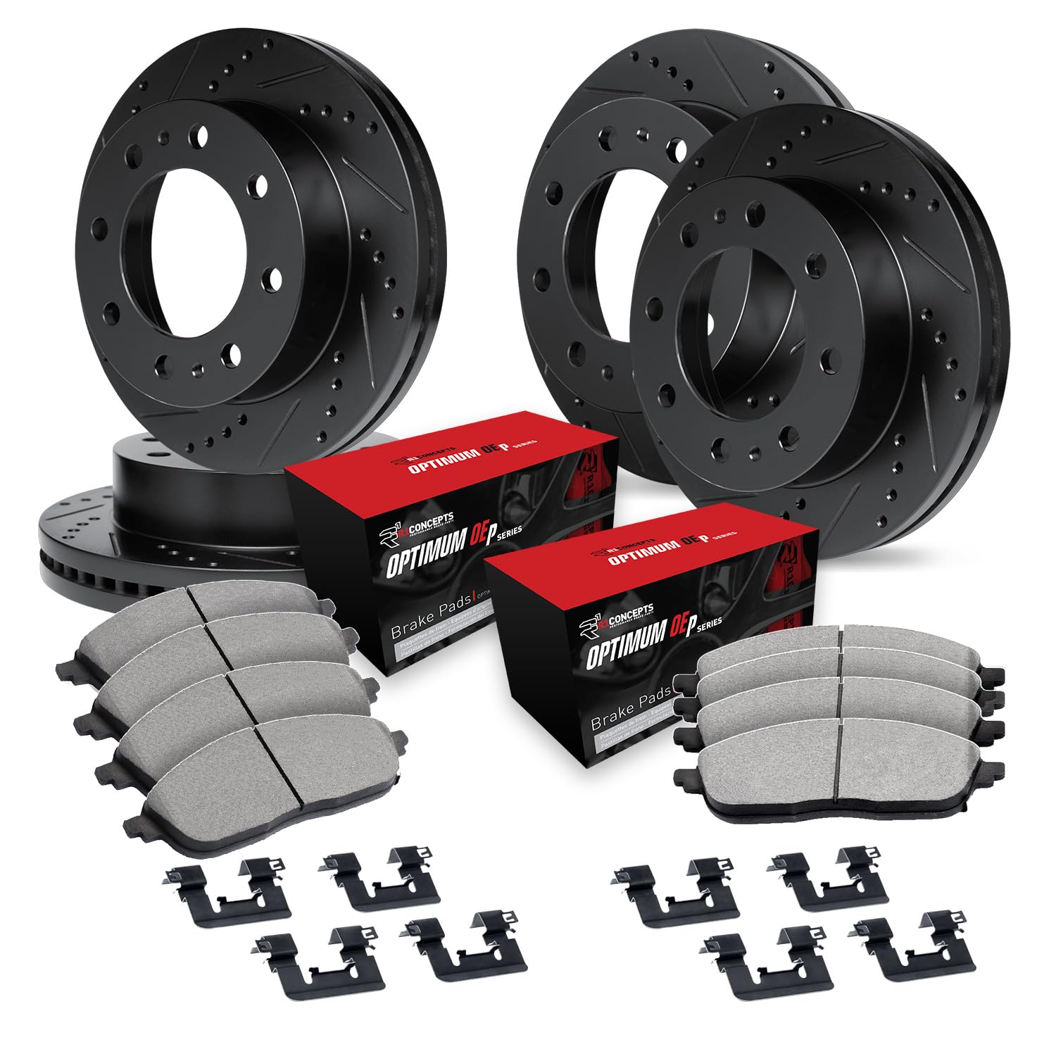 R1 Concepts Front and Rear Brake Kit For 2020-2022 Chevrolet Silverado, GMC Sierra| Drilled Slotted Brake Rotors| Optimum OEP Brake Pads and Rotors