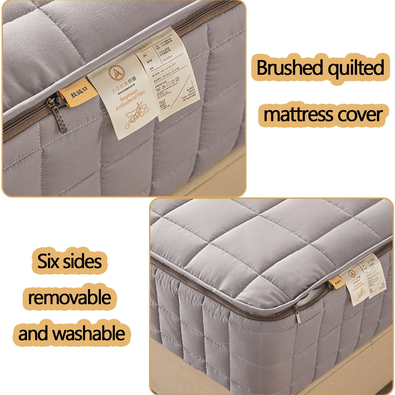 Funda De Colchón 6 Lados 90/120/140/160/180x200 Cm，Colchón con Cierre Completo Y Gruesa, Funda Completa, ，Transpirable Protector De Colchón Acolchado(White,160x200x30cm)