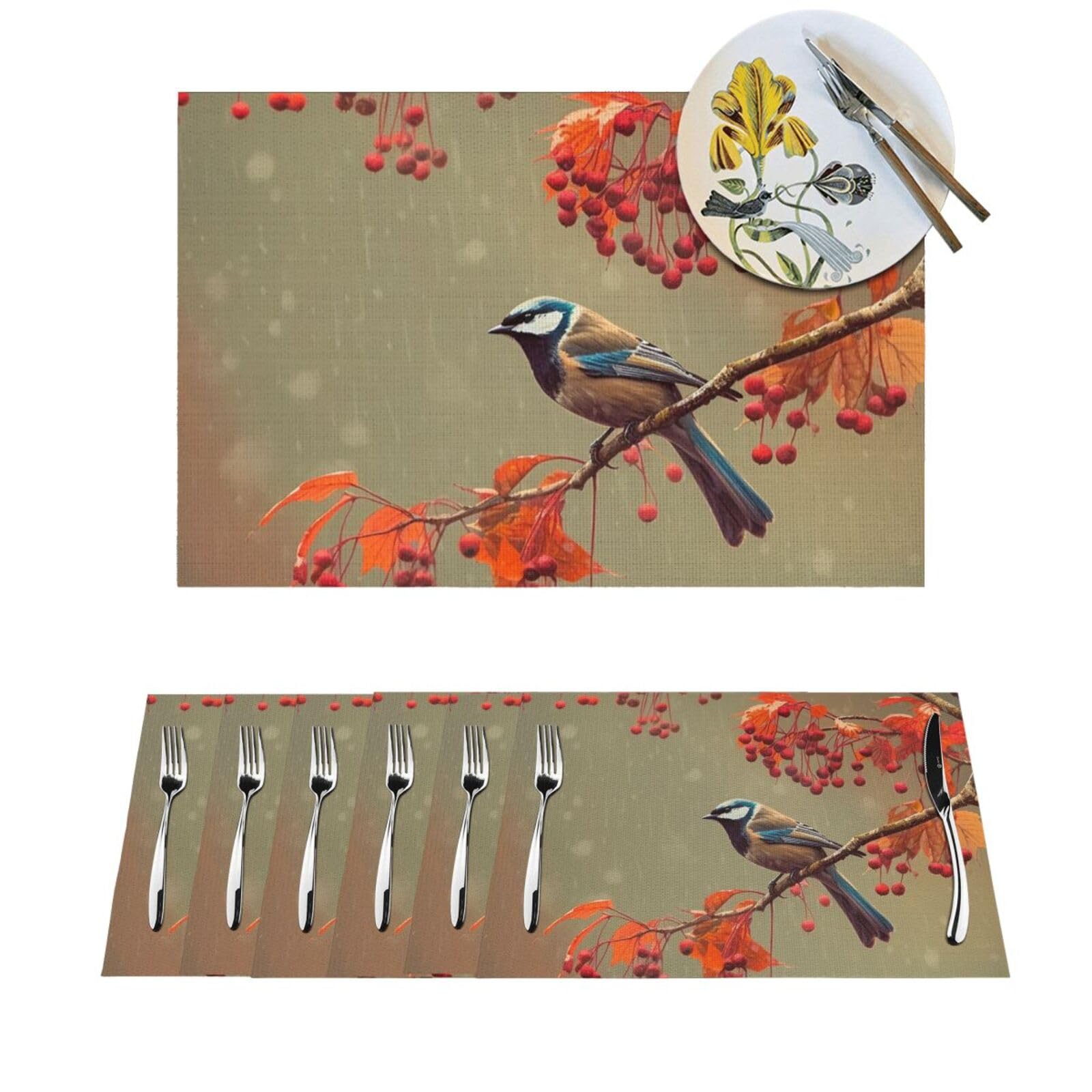 Set de table antidérapant PVC oiseaux d'automne lot de 4 de table de fête