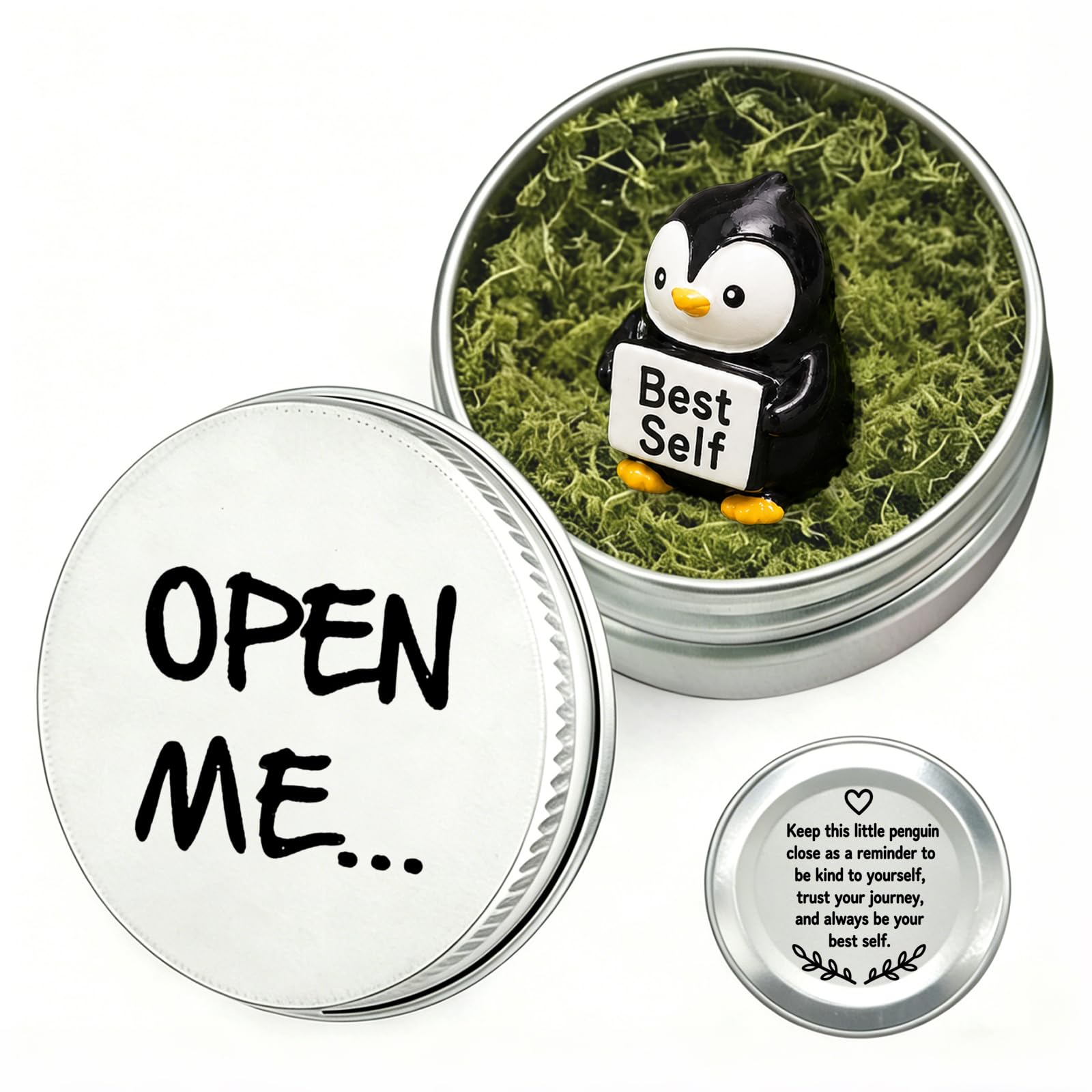 Phiomuue Women's Penguin Gifts For & Men – Mini Penguin Figurines In A Tin, Positive Penguin Emotional Support Gift, Spiritual Gifts For Good Luck Gifts, Valentine’s Day P-Enguin Gift, P-Enguin Gift Set