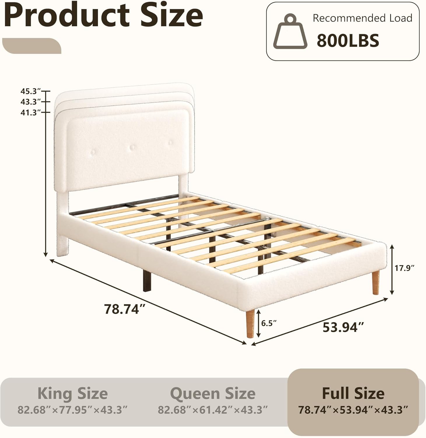 Full Size Boucle Bed Frame with Adjustable Headboard, Cloud Boucle Upholstered Platform Bed Frame, Rounded Corners Design & Easy Assembly, Box Spring Optional, Noise Free, White