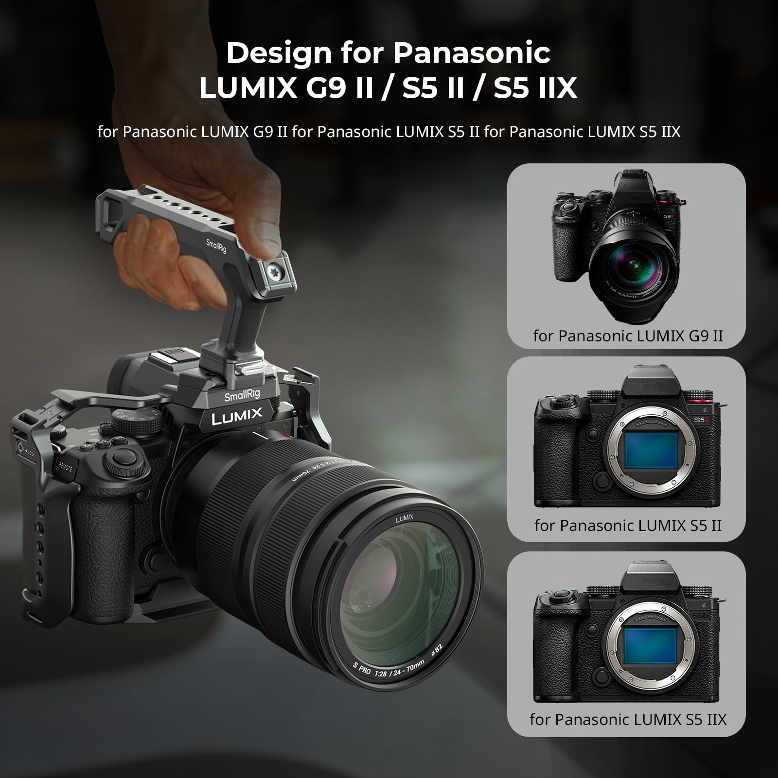 SMALLRIG Cage Kit für Panasonic G9 II / S5 II / S5 IIX mit NATO-Topgriff, Kabelklemme für HDMI & USB-C, integrierter Schnellwechselplatte für Arca, 1/4"-20 & 3/8"-16 Gewindebohrungen – 5752