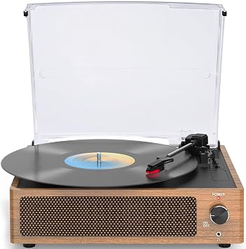 Vintage Record Player with Speakers Retro Turntable,Light Brown