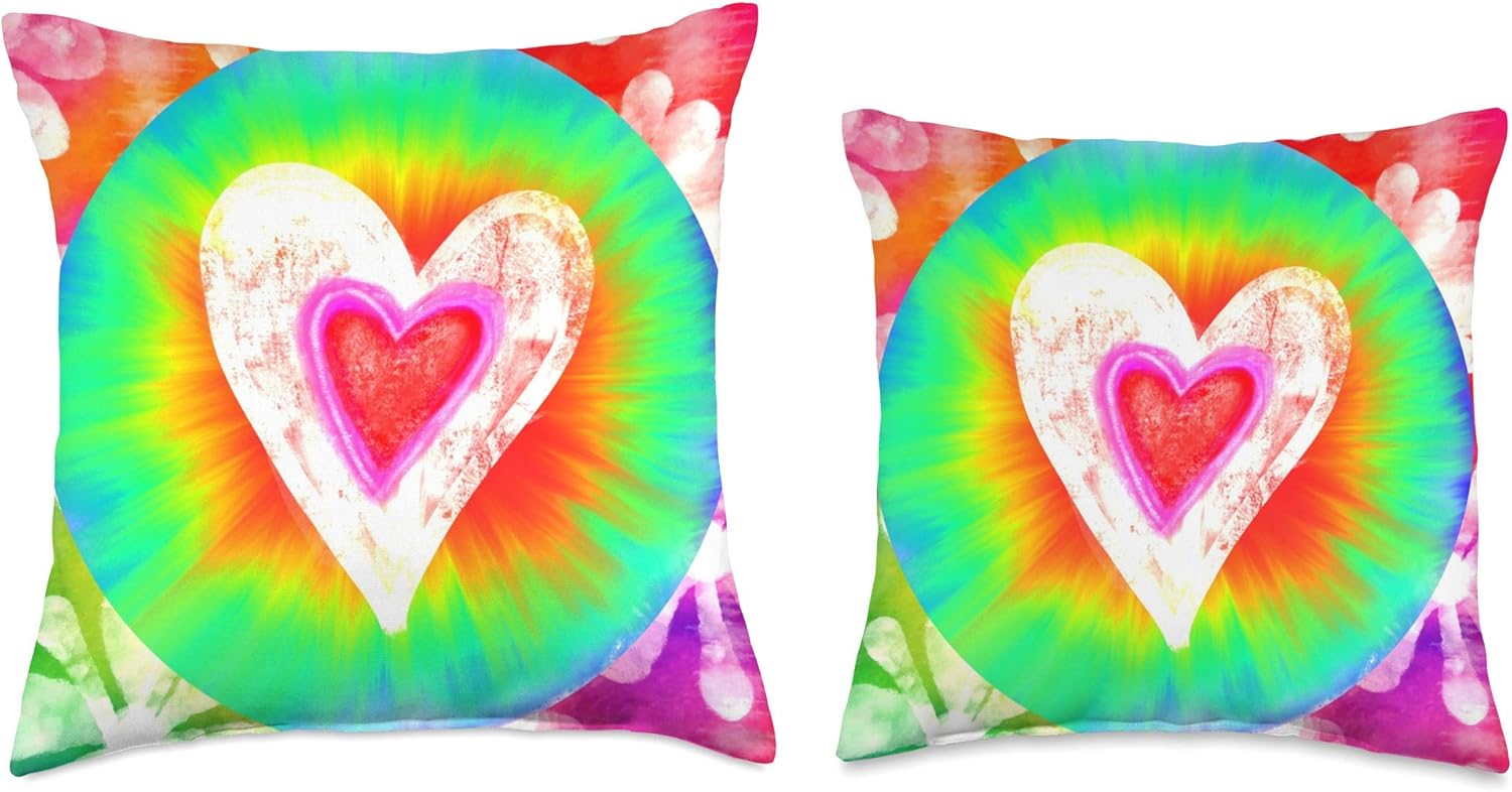 Red Heart Cool Tie Dye Decorative Bedroom Couch Girls Womens Throw Pillow