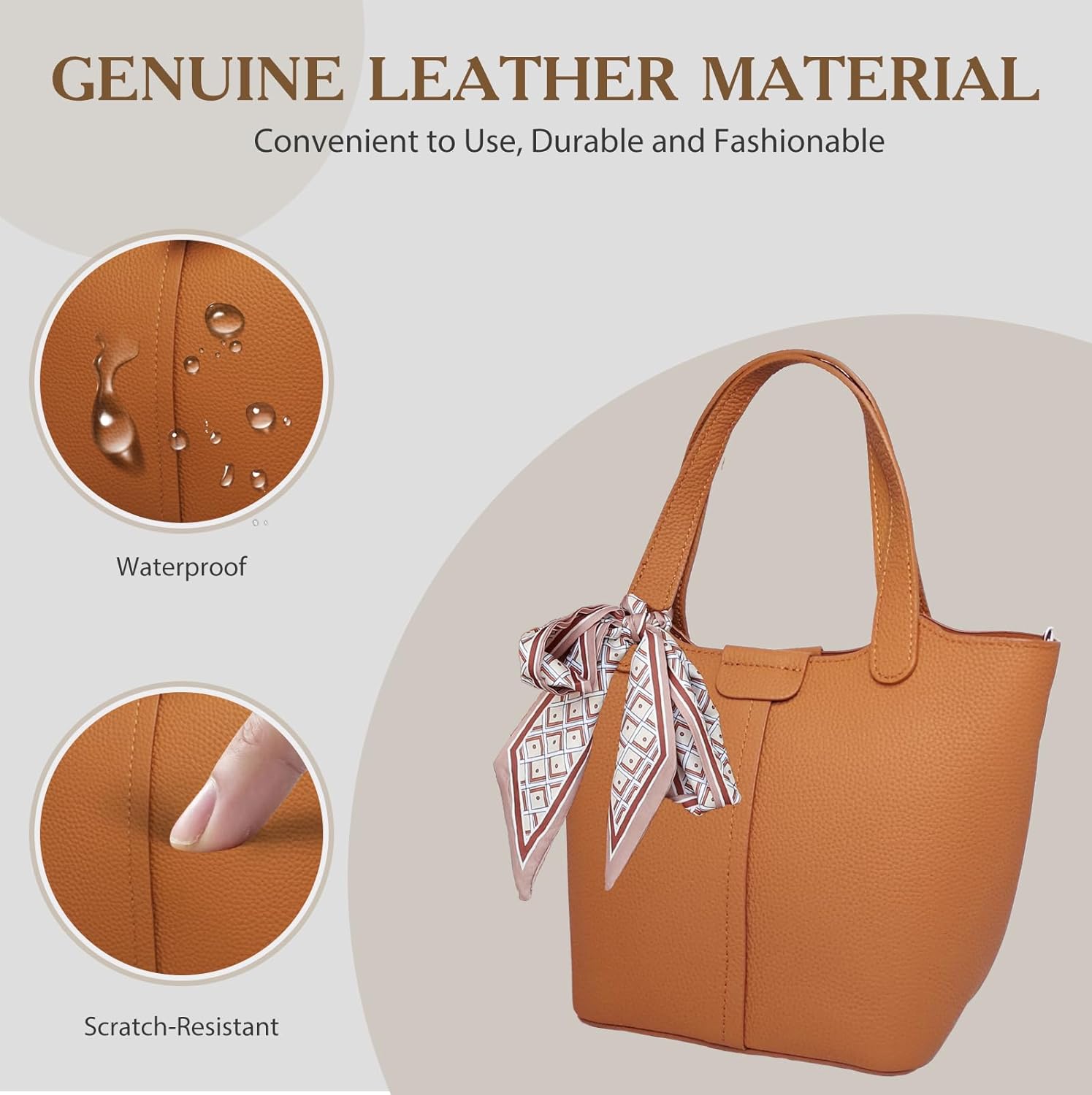 Genuine Leather Bucket Bags for Women,Vegetable Basket Crossbody Women's Shoulder Handbags with Zipper Closed - Image 7