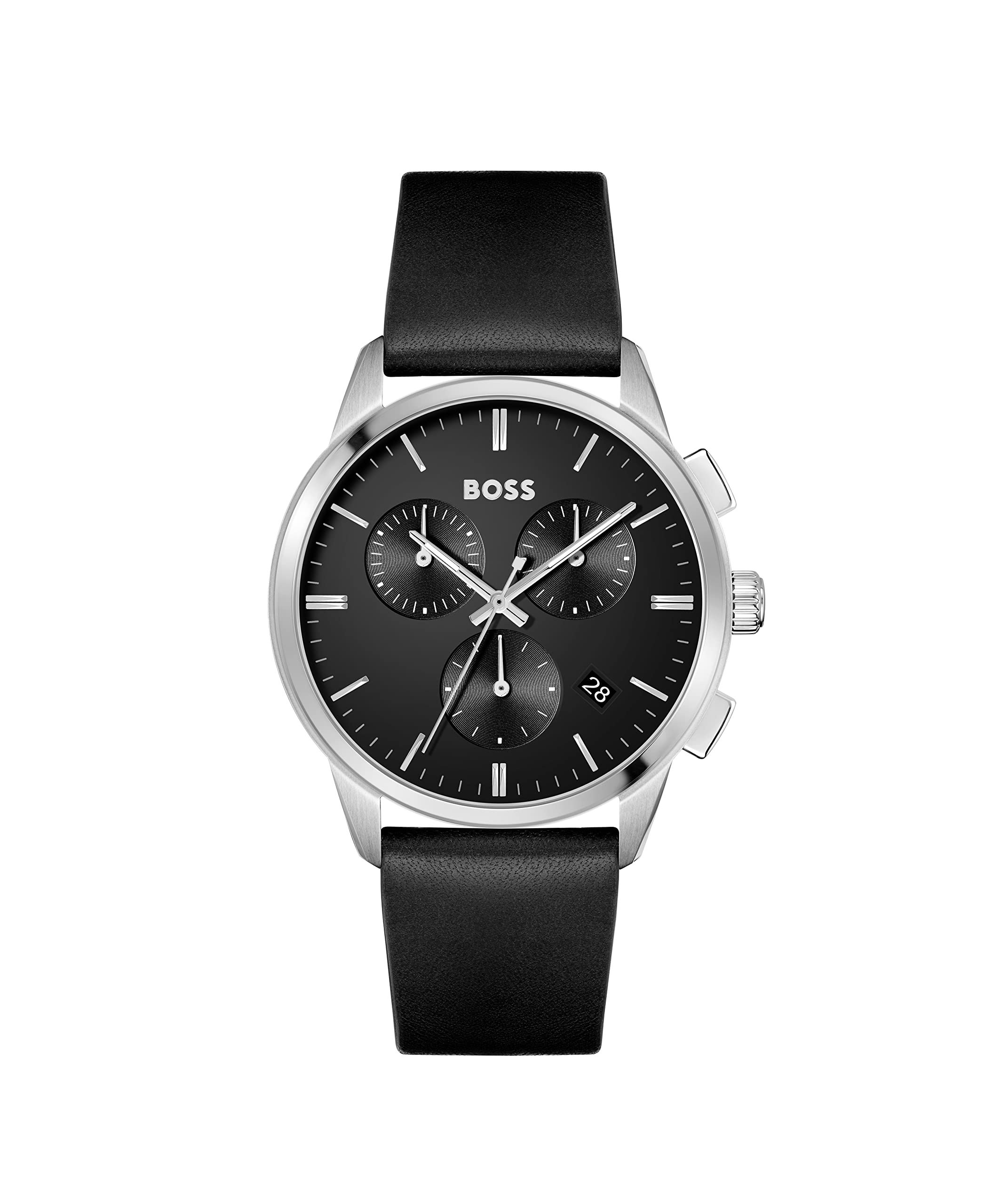 BOSS Dapper Qtz Fashion Chrono Black Round Dial Mens Watch|Black Leather Material|Black Color Band - 1513925 (B09R9T76C8) Amazon Price History, Amazon Price Tracker
