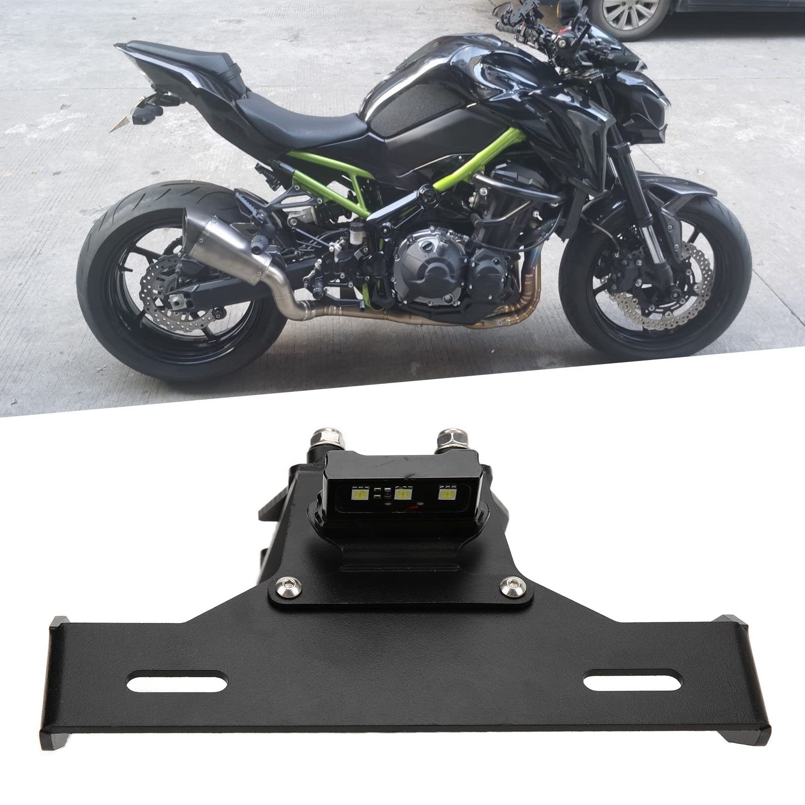 EBTOOLS Soporte para matrícula de Motocicleta de Acero al Carbono Negro con luz LED de Repuesto para Kawasaki Z900 2017‑2021 Soporte para matrícula de Motocicleta