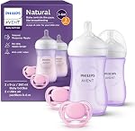 Ensemble cadeau naturel Philips Avent, 2x biberons de 9 oz avec tétines à réponse naturelle (débit moyen, débit 3), 2x sucettes Ultra Air, rose, SCD837/01