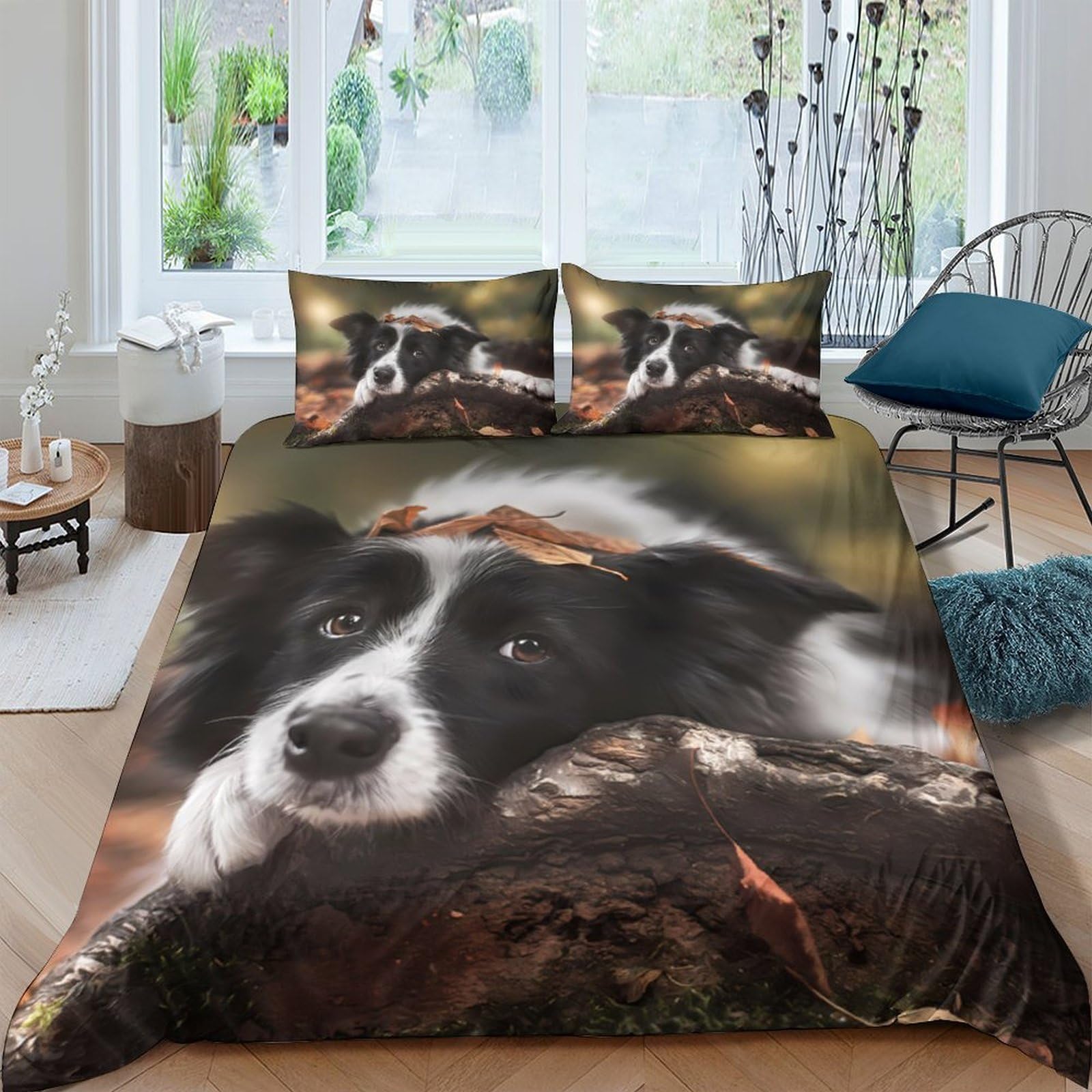 Ctjqhvkz Style-4 3D Printed Border Collie Dog Fitted Sheet Microfiber Soft Animal Pattern Bed Cover For Bedroom Guestroom Decor Single（135X200cm）