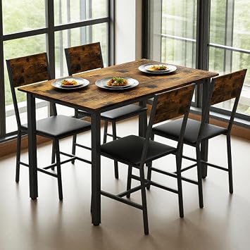 Dining Table Set for 4, Wood Rectangular Dining Table Furniture Set for Kitchen, Dining Room, Small Space, Rustic Brown
