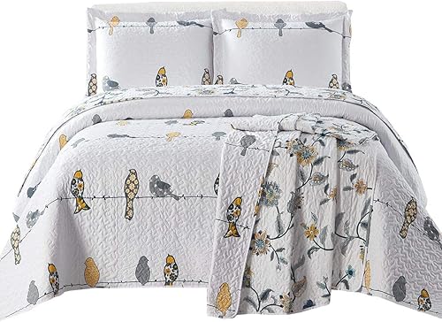 Royal Tradition Ayat-Birds - Juego de edredón reversible tamaño King de 3 piezas (110 pulgadas de ancho x 96 pulgadas de largo) colcha ligera