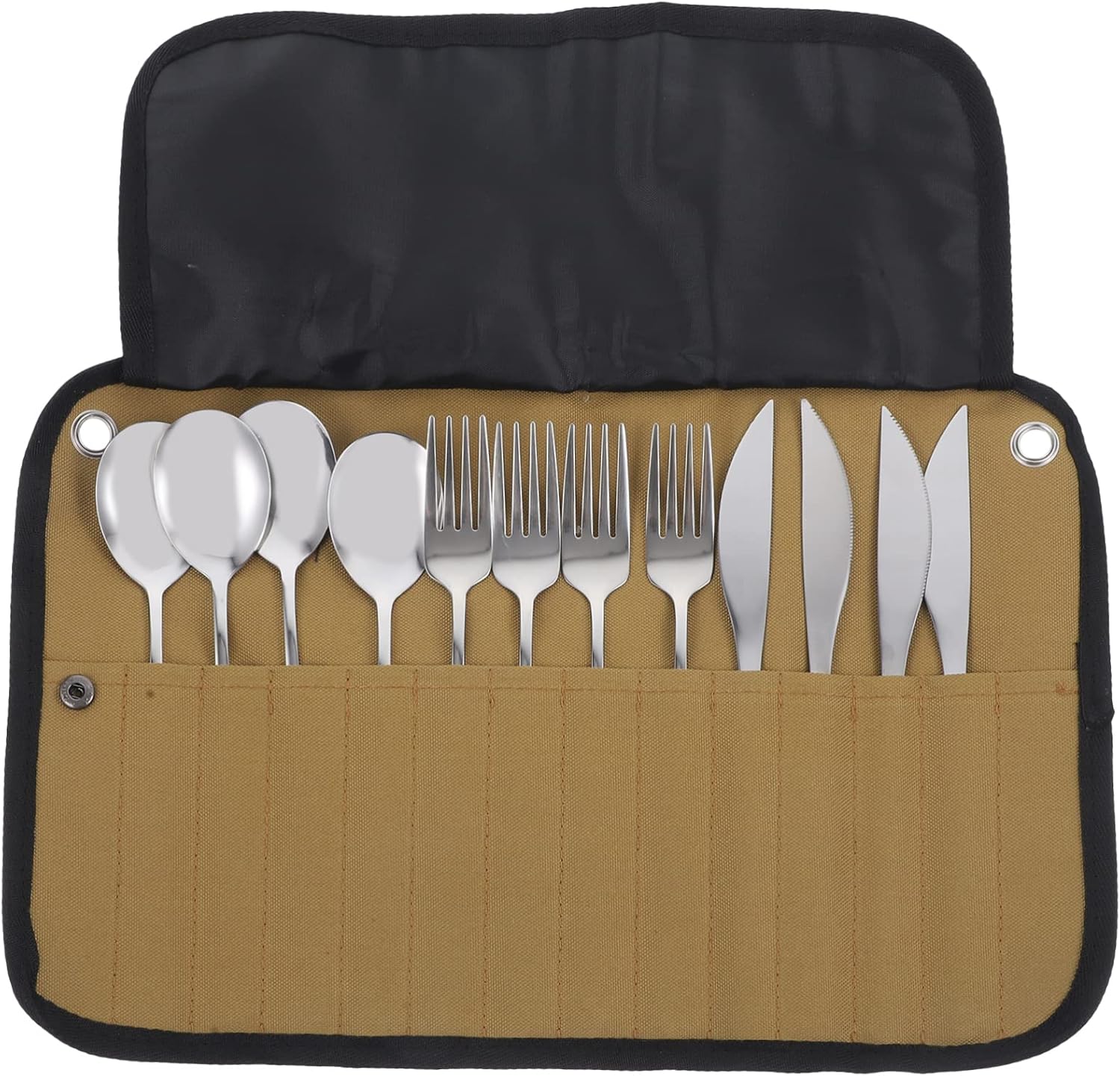 KICHOUSE Camping Utensil Set with Organizer Bag Portable Dinnerware Kit for Outdoor Activities Includes Chopsticks Spoon Fork for Picnics Hiking and Barbecues