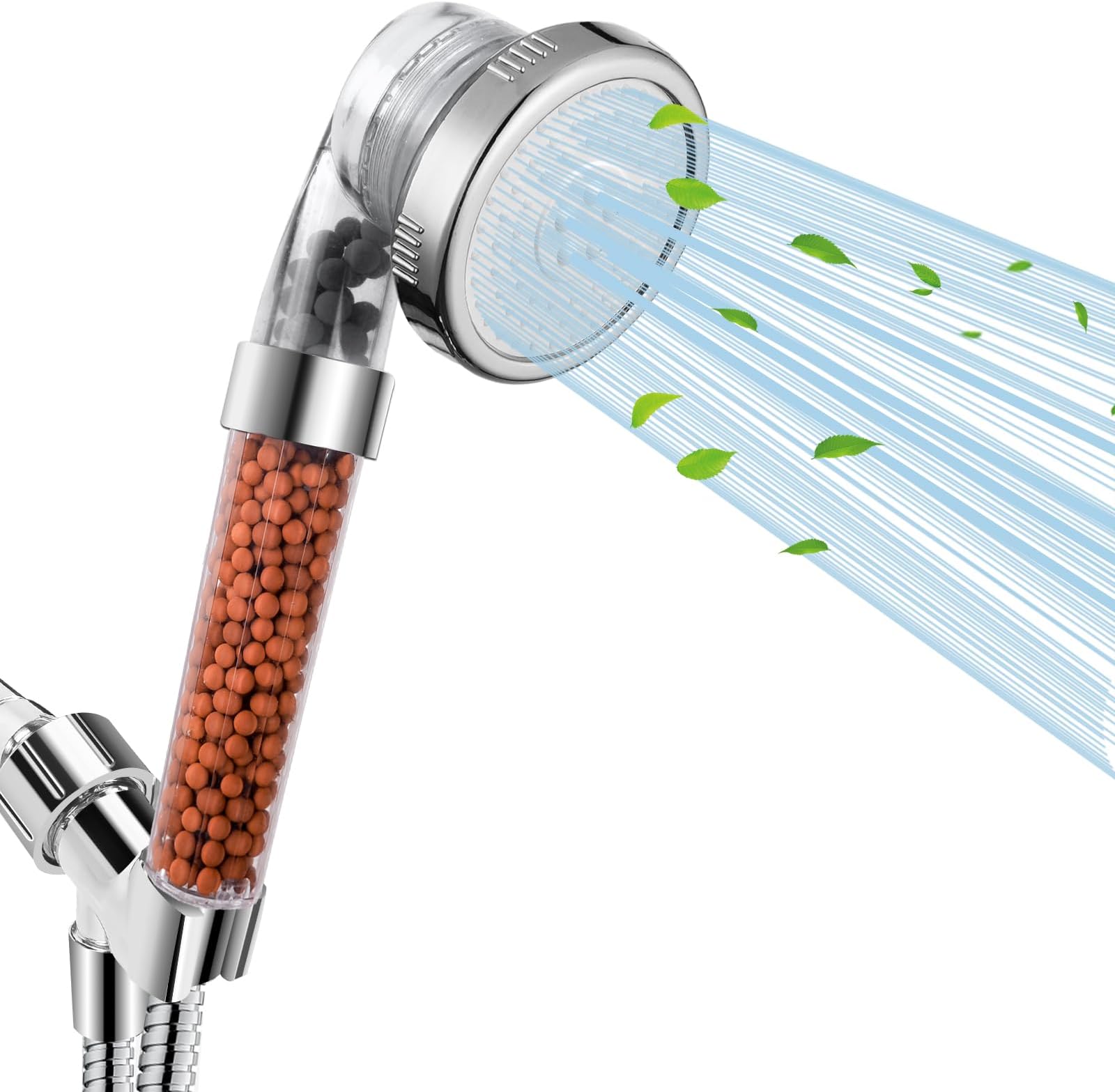 Luxsego Filtered Shower Head, High Pressure Water Saving Showerhead with Filter Beads, 3 Settings Shower Heads with Handheld Spray, Ecowater Spa Showerheads with Hose and Bracket for Dry Hair & Skin