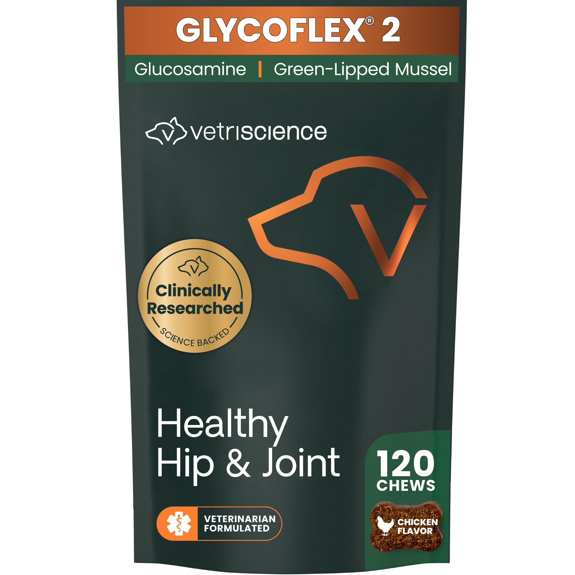 Healthy Hip & Joint, GlycoFlex 2 for Dogs – Vet Formulated Glucosamine, MSM & Green-Lipped Mussel Soft Chew to Support Mobility, Flexibility & Joint Health, Chicken Flavor Chew, 120 Cn